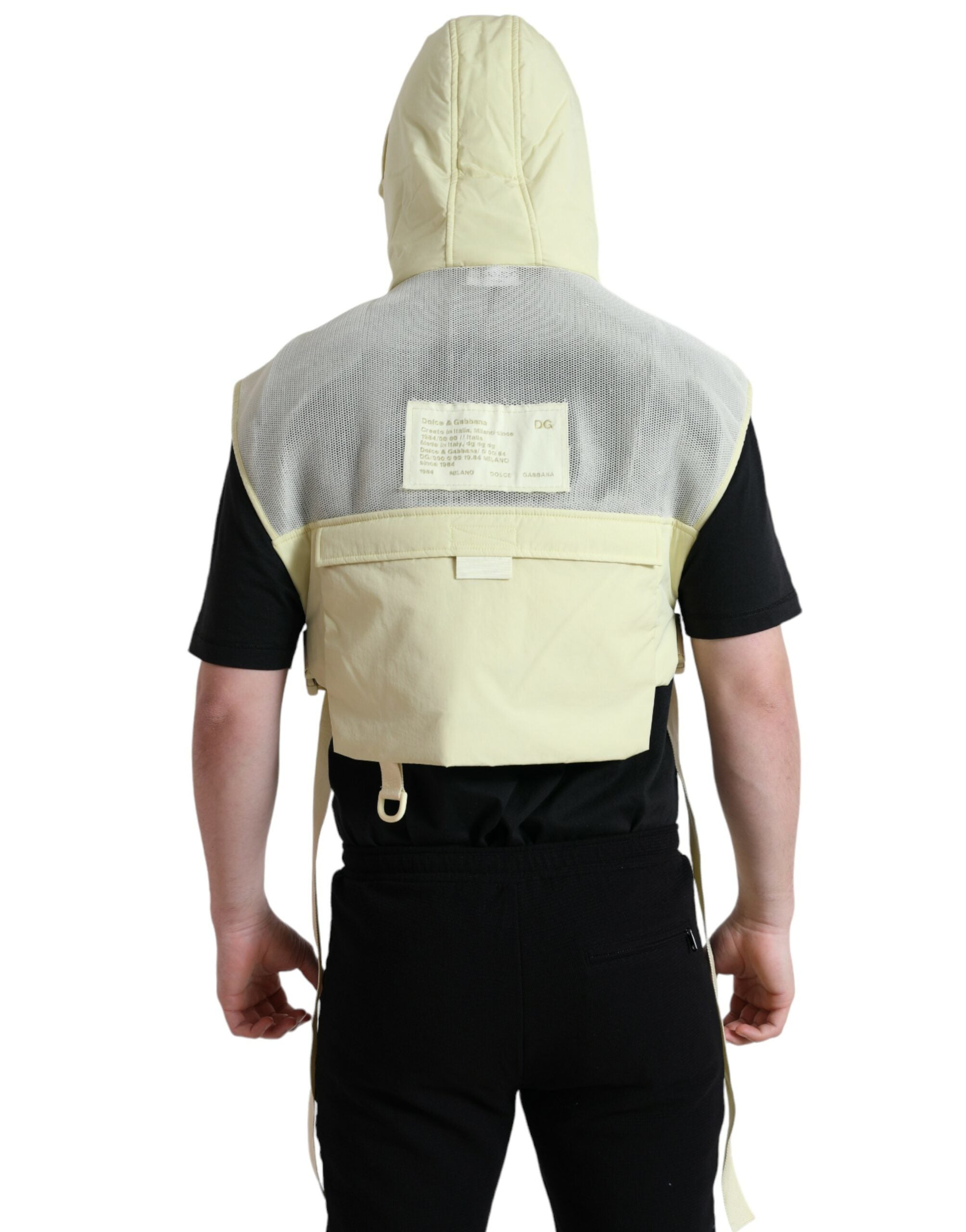 Dolce & Gabbana Yellow Nylon Hooded Vest Sportswear Vest Jacket-3