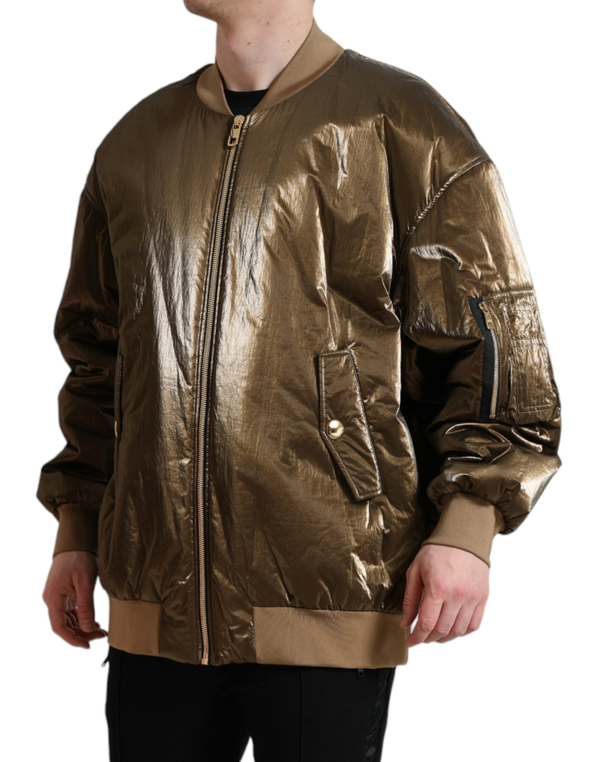 Chaqueta bomber de nailon con cremallera completa y color bronce de Dolce & Gabbana para hombre-2