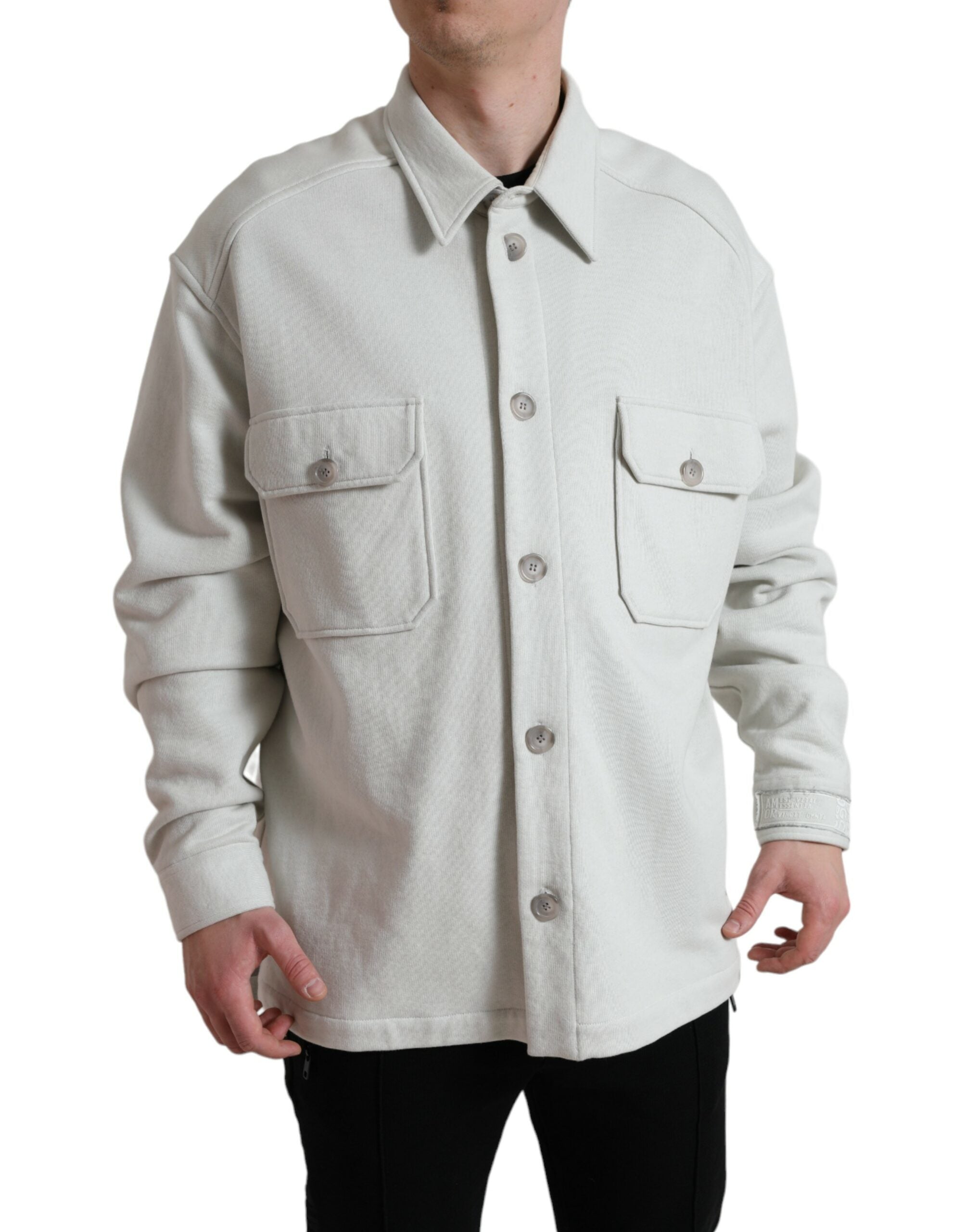 Dolce & Gabbana grey cotton collared coat with button placket