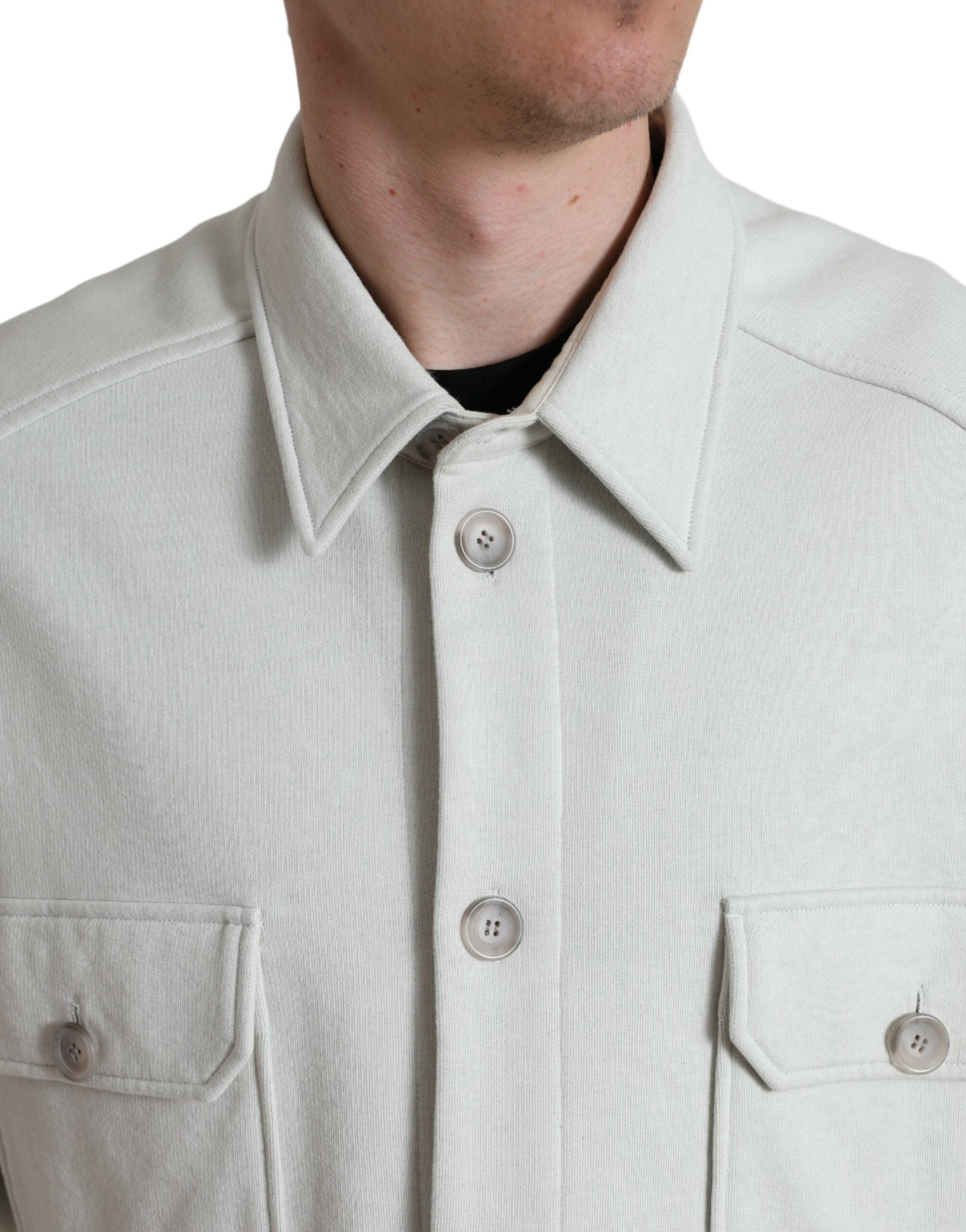 Abrigo de algodón gris con cuello y tapeta de botones de Dolce & Gabbana-4