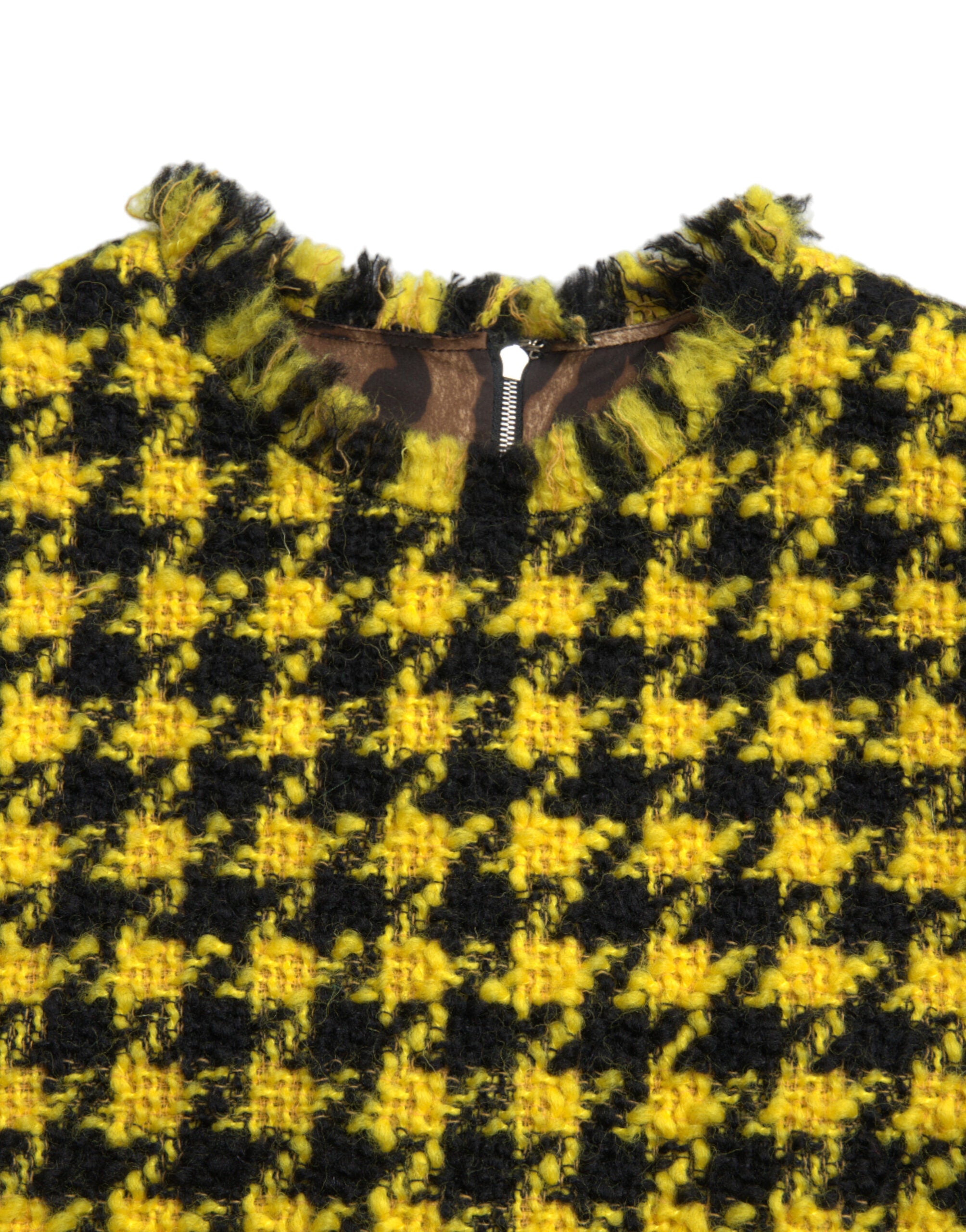 Dolce & Gabbana Yellow sleeveless A-line mini dress with houndstooth pattern-5