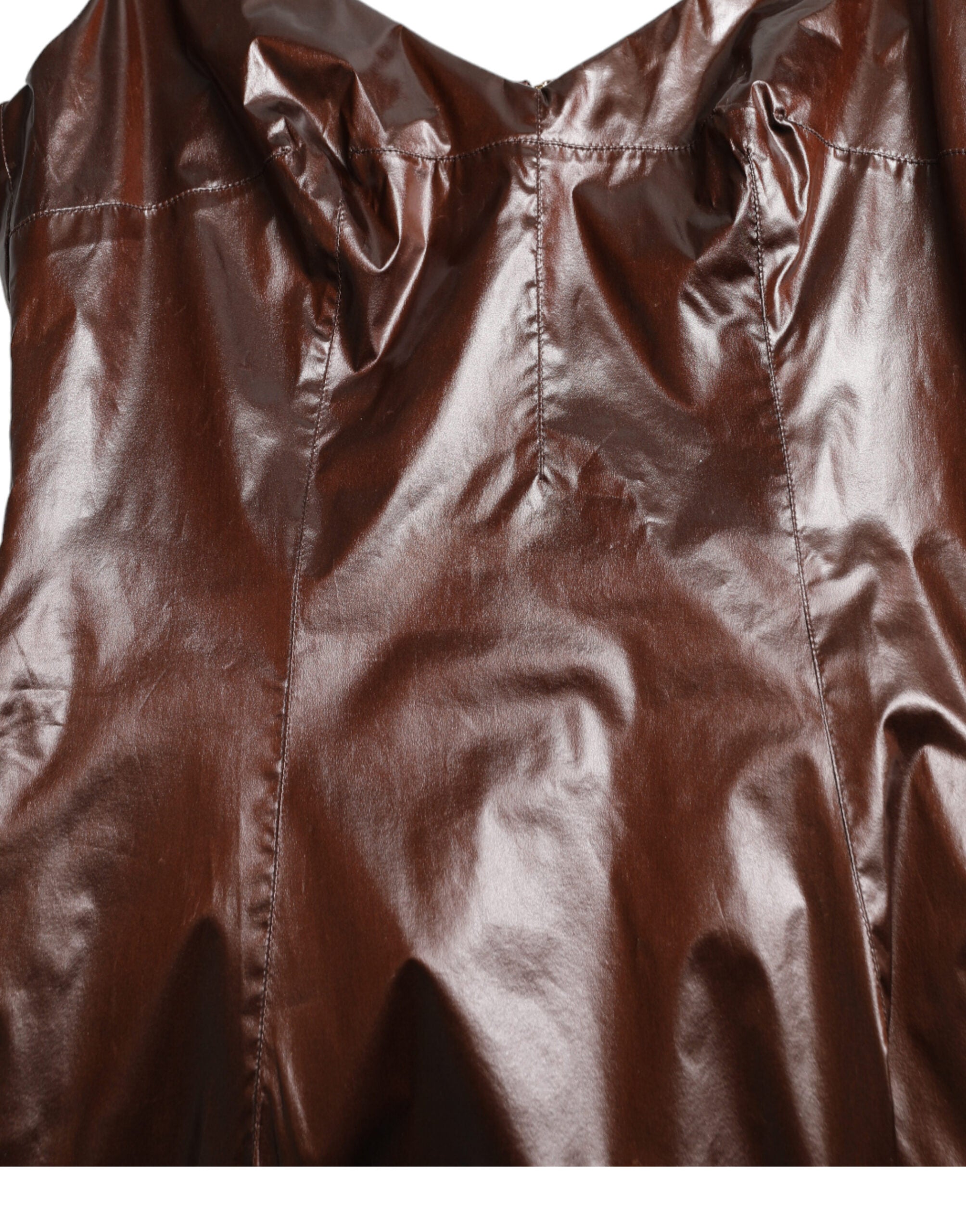 Dolce & Gabbana Brown shiny silk coat sleeveless bodycon midi dress-5