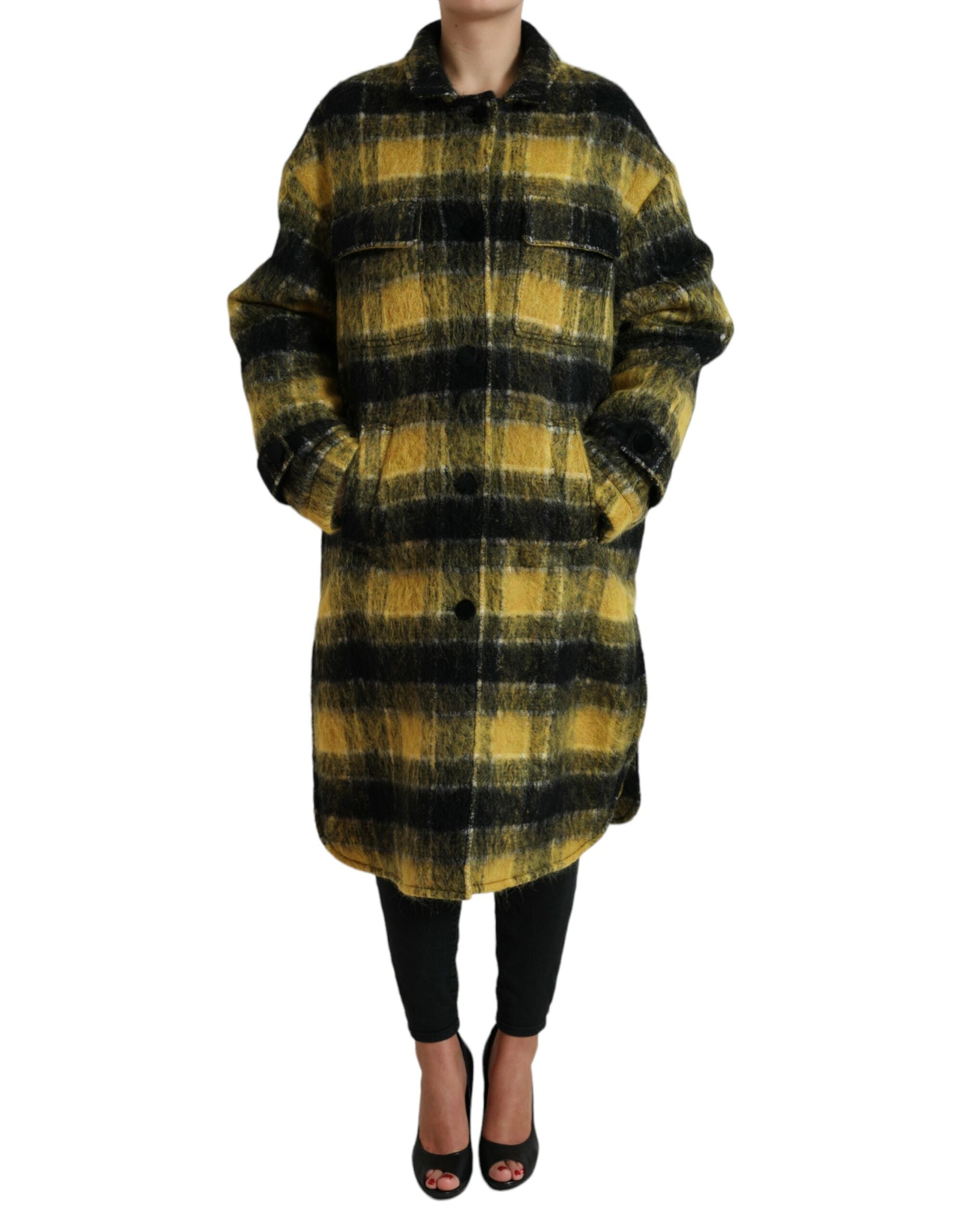 Dolce & Gabbana Yellow Check Long Sleeve Casual Coat Jacket