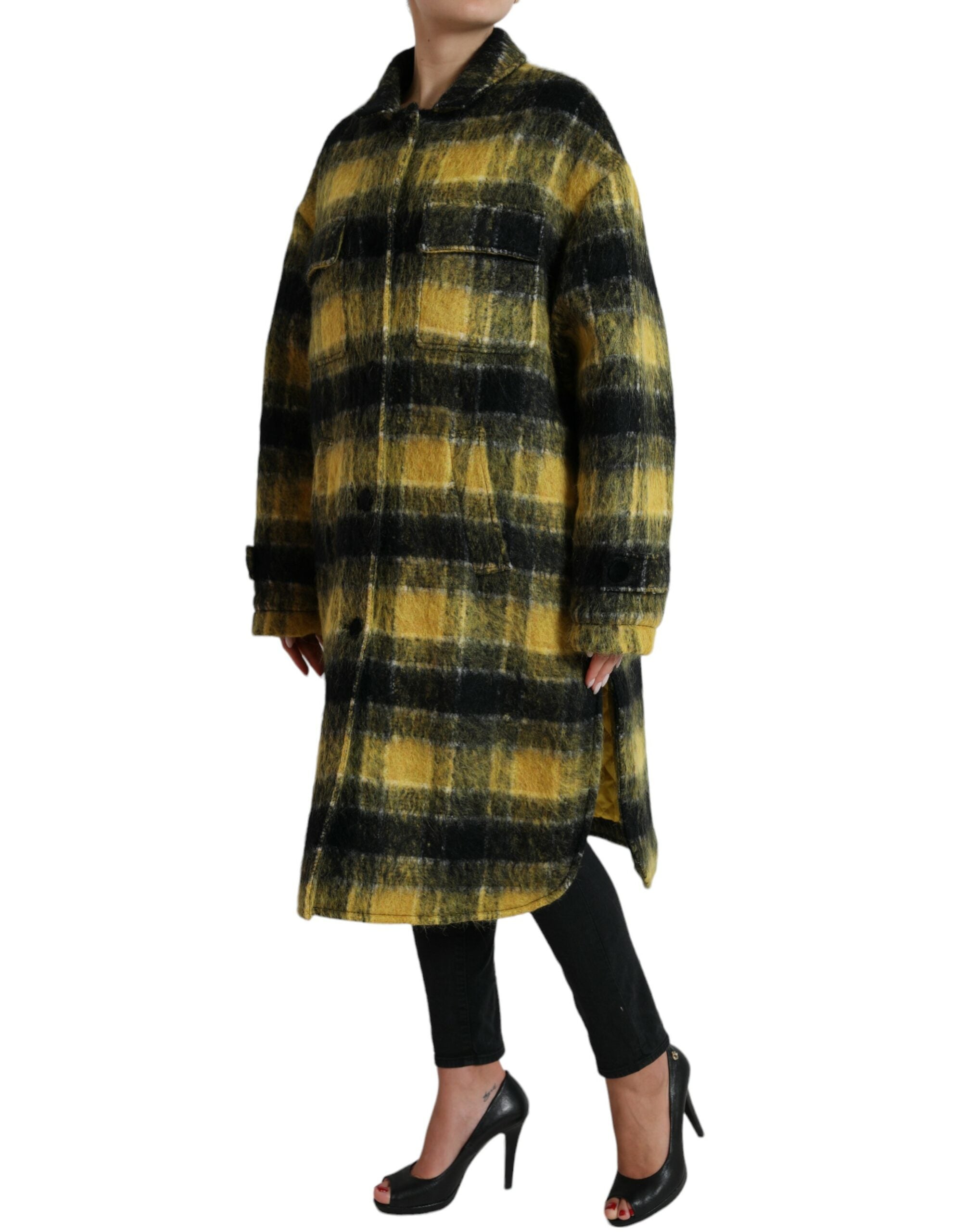 Dolce & Gabbana Yellow Check Long Sleeve Casual Coat Jacket-2