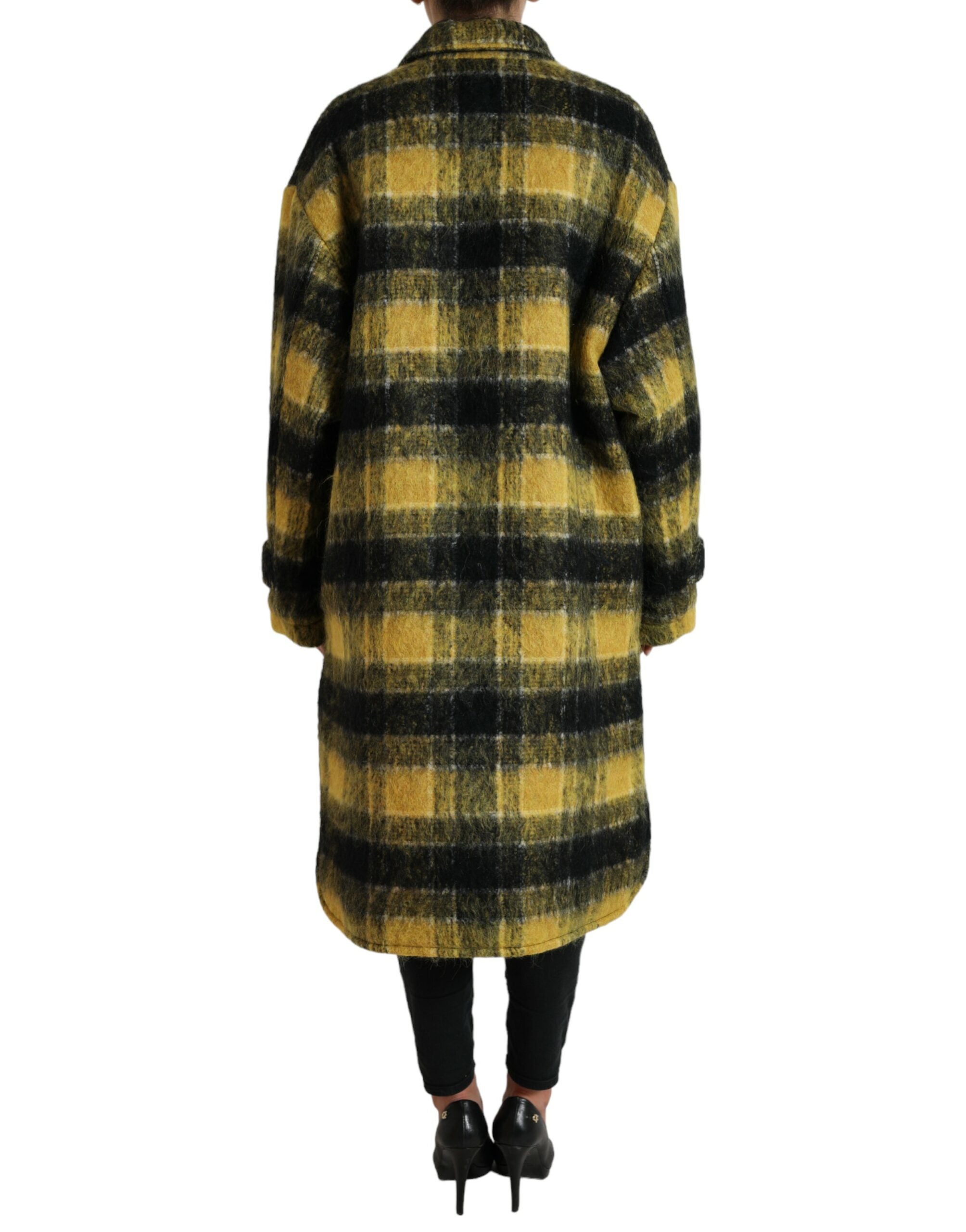 Dolce & Gabbana Yellow Check Long Sleeve Casual Coat Jacket-3
