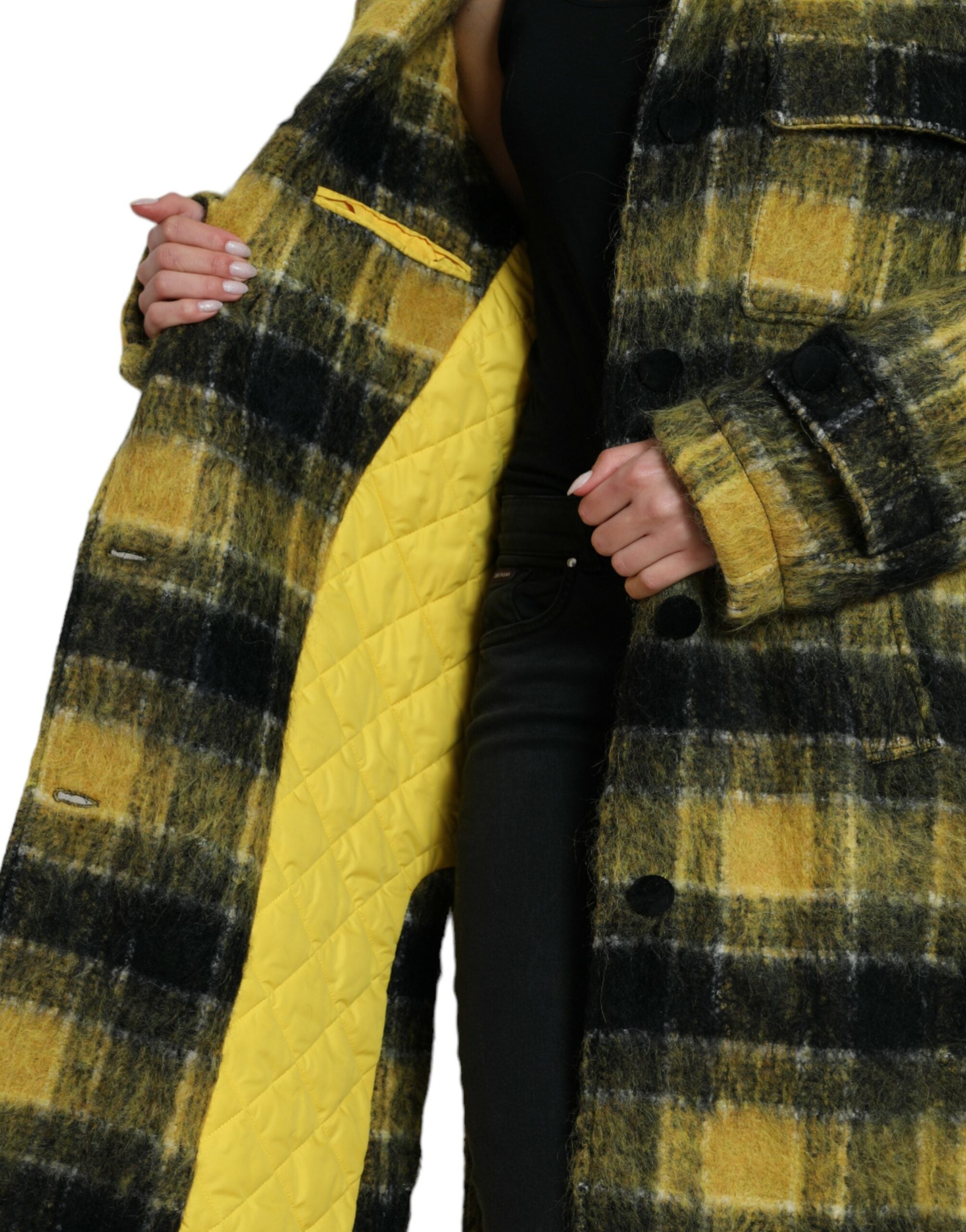 Dolce & Gabbana Yellow Check Long Sleeve Casual Coat Jacket-6