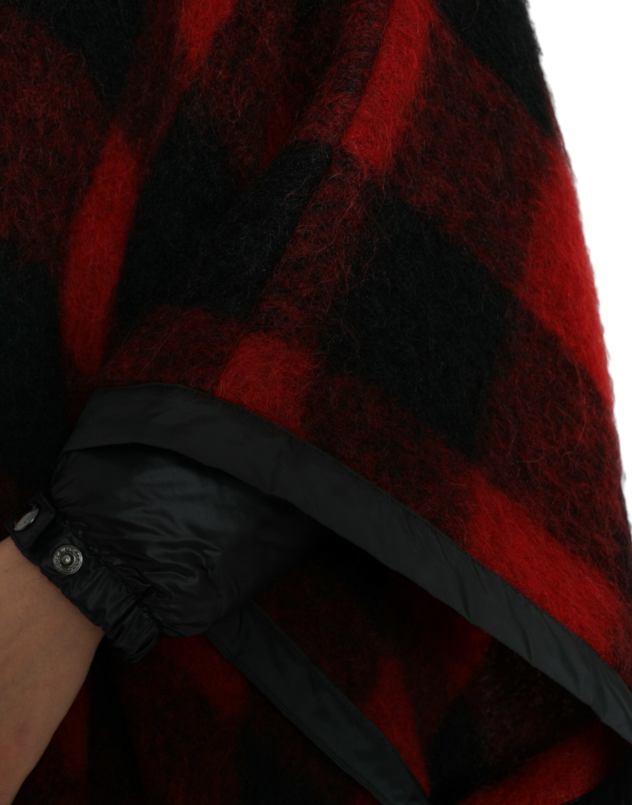Dolce & Gabbana Black and Red Buffalo Check Poncho Jacket with Hood-5