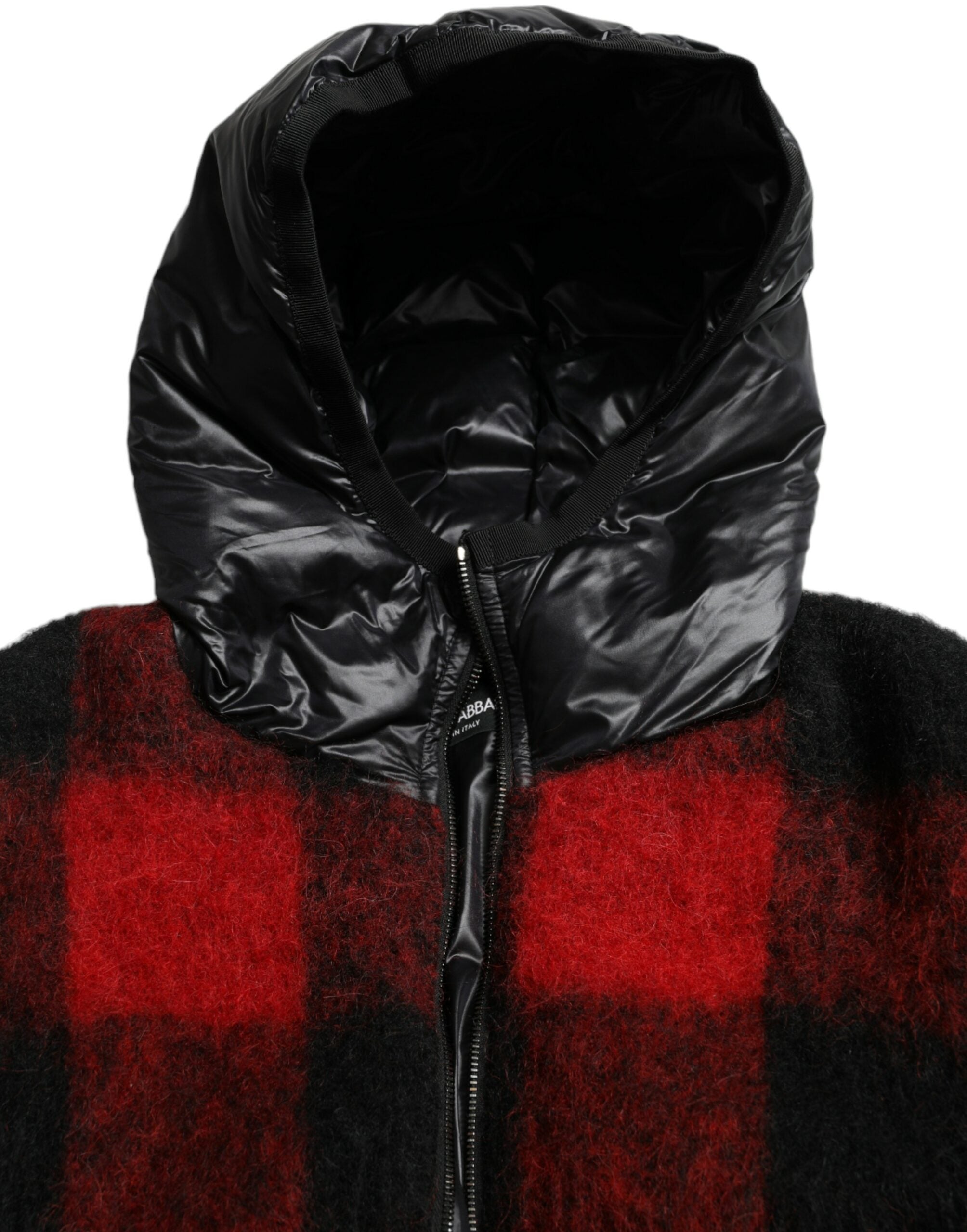 Dolce & Gabbana Black and Red Buffalo Check Poncho Jacket with Hood-8