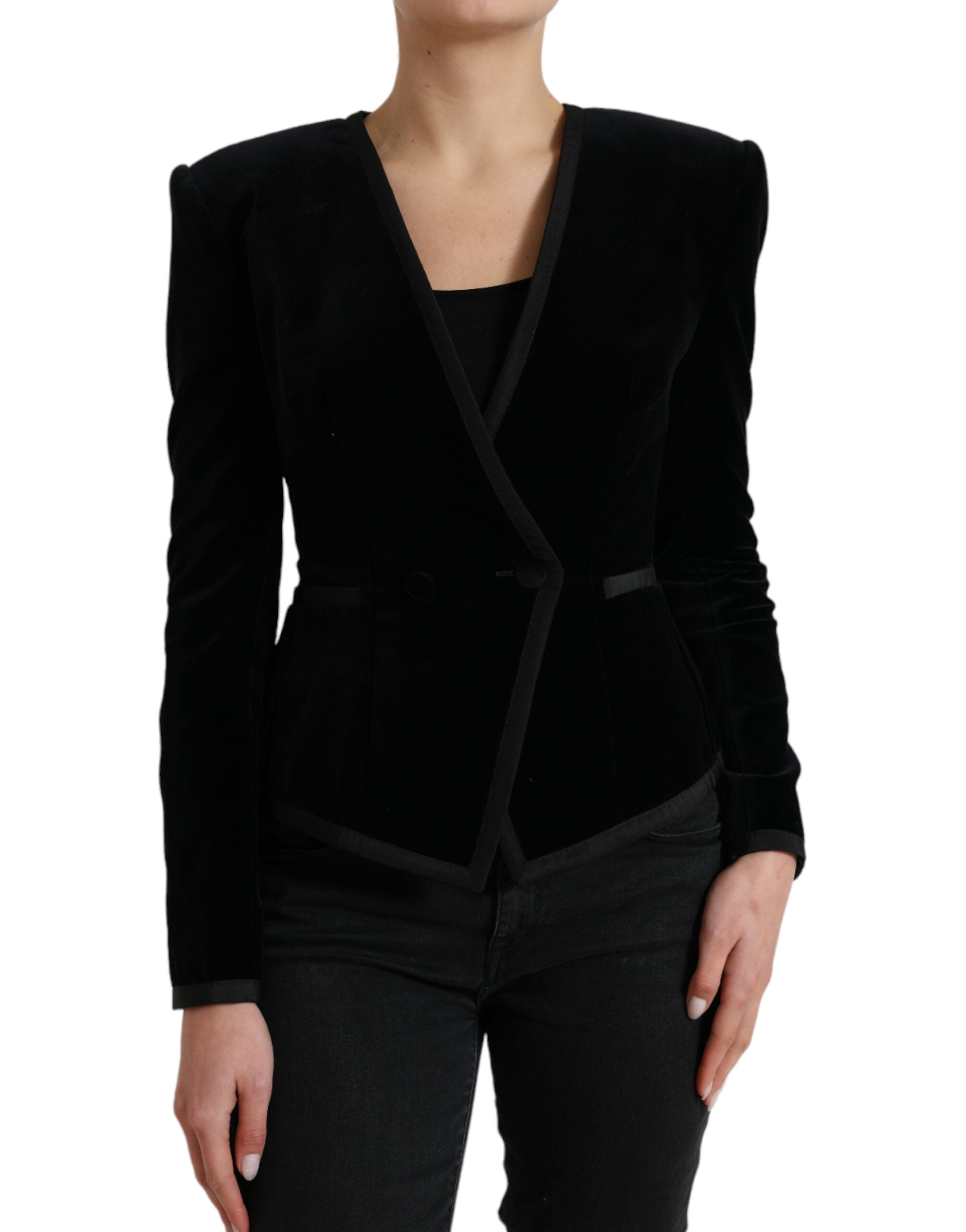 Chaqueta cruzada de Dolce & Gabbana en terciopelo de algodón negro-1