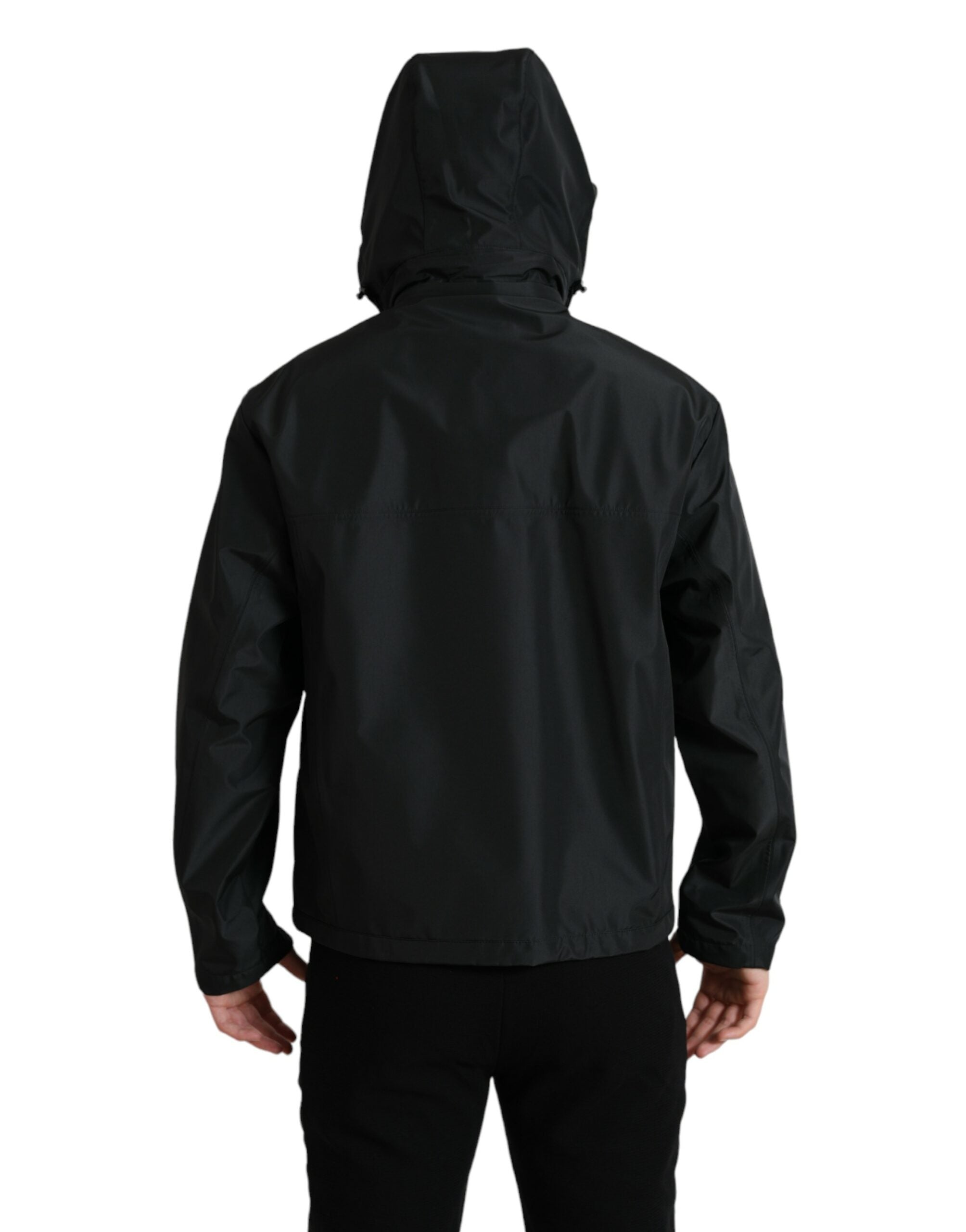 Dolce & Gabbana Black Polyester Logo Plaque Hooded Jacket-3