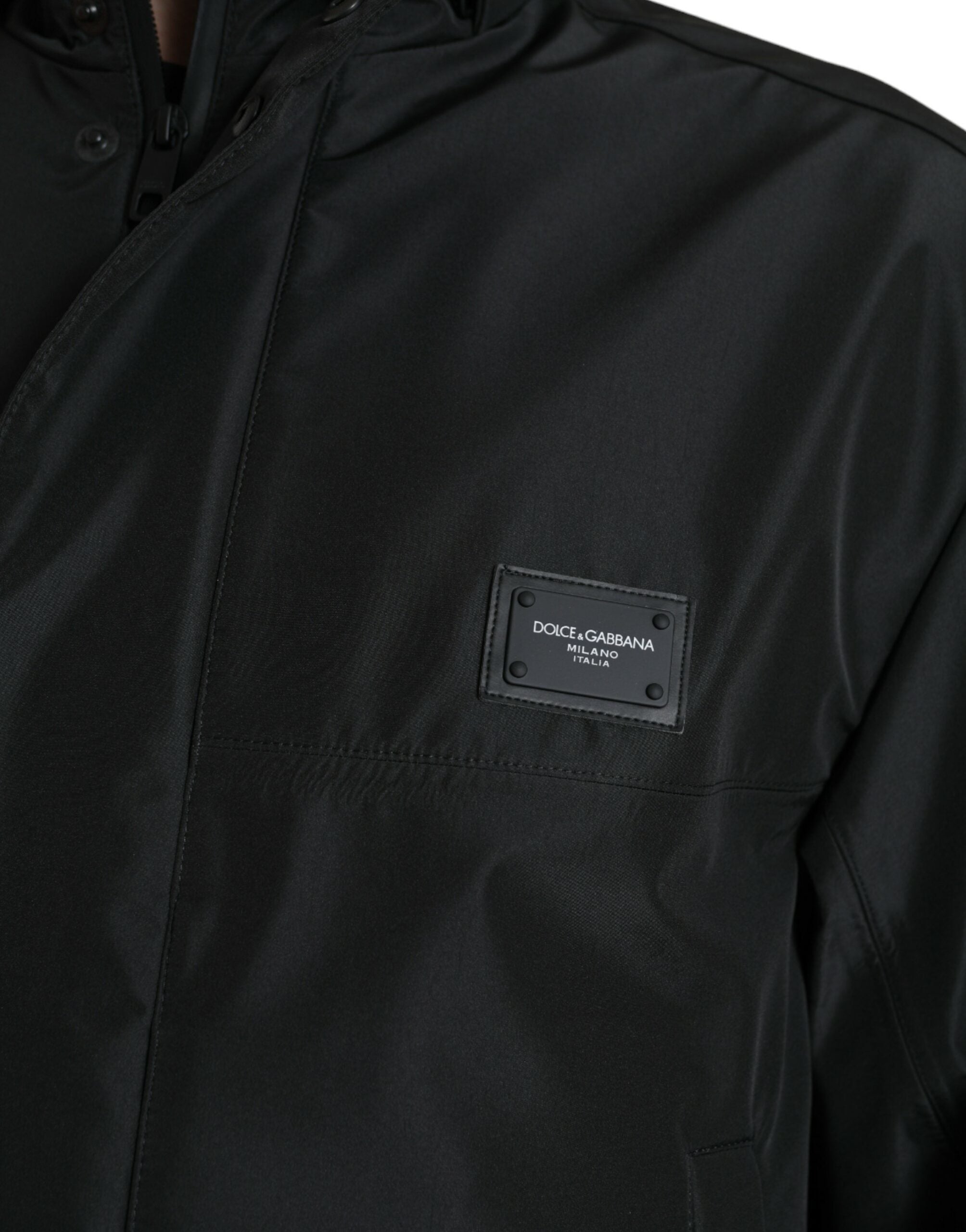 Dolce & Gabbana Black Polyester Logo Plaque Hooded Jacket-5