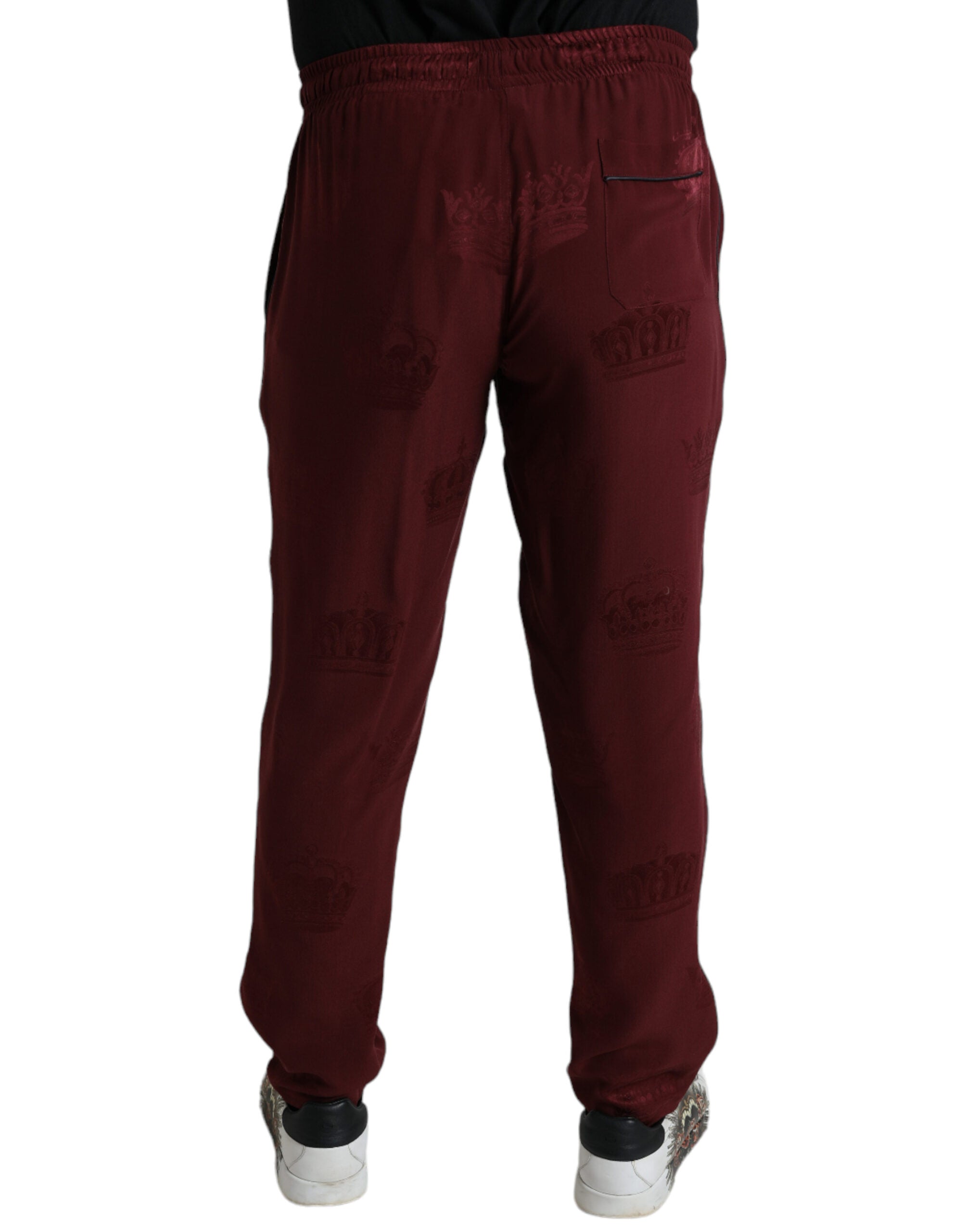 Dolce & Gabbana Chestnut Brown Silk Pajama Pants with Crown Pattern-2