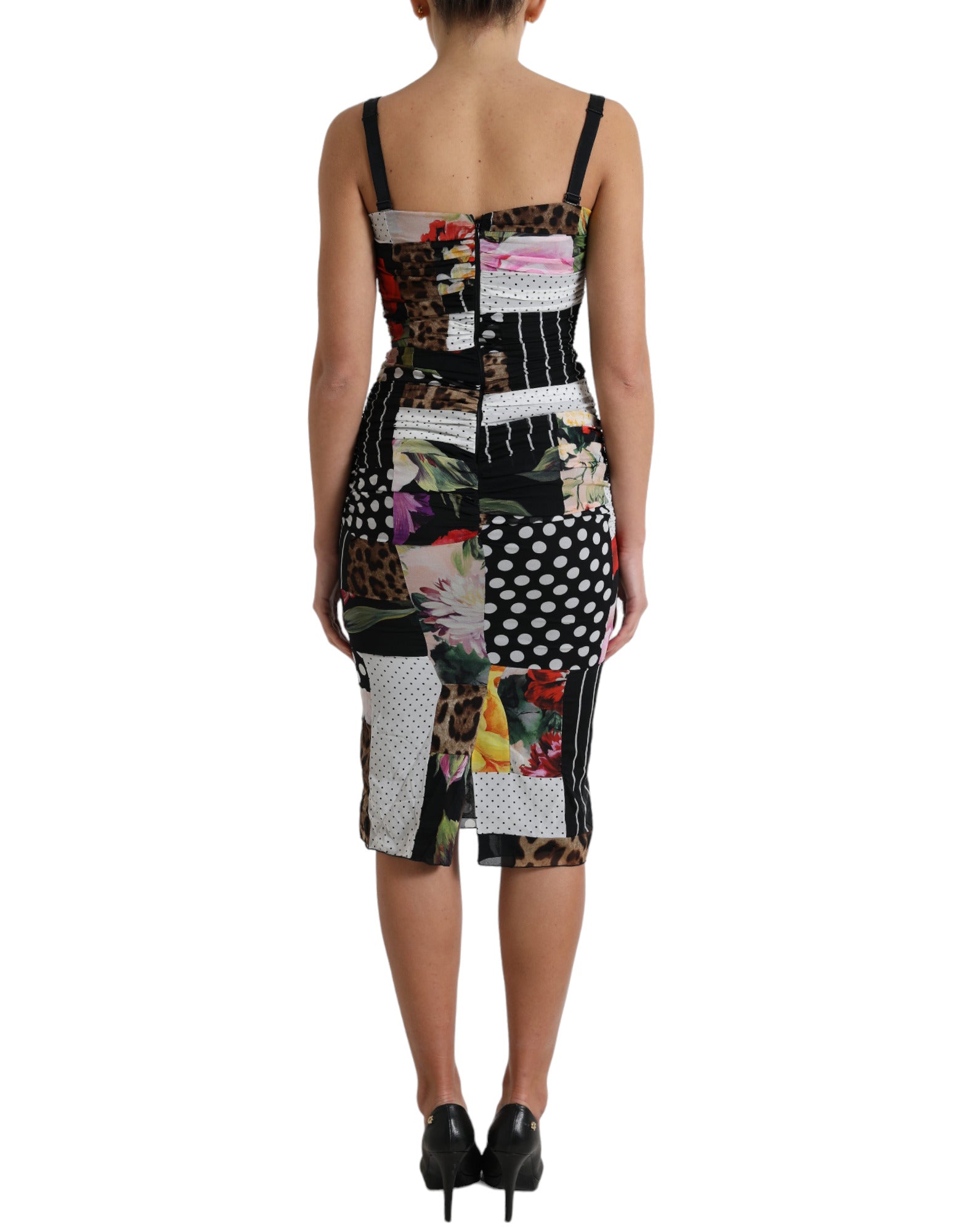 Dolce & Gabbana Mehrfarbiges Patchwork Midi-Leopard-Bodycon-Kleid mit Blumenmuster-3