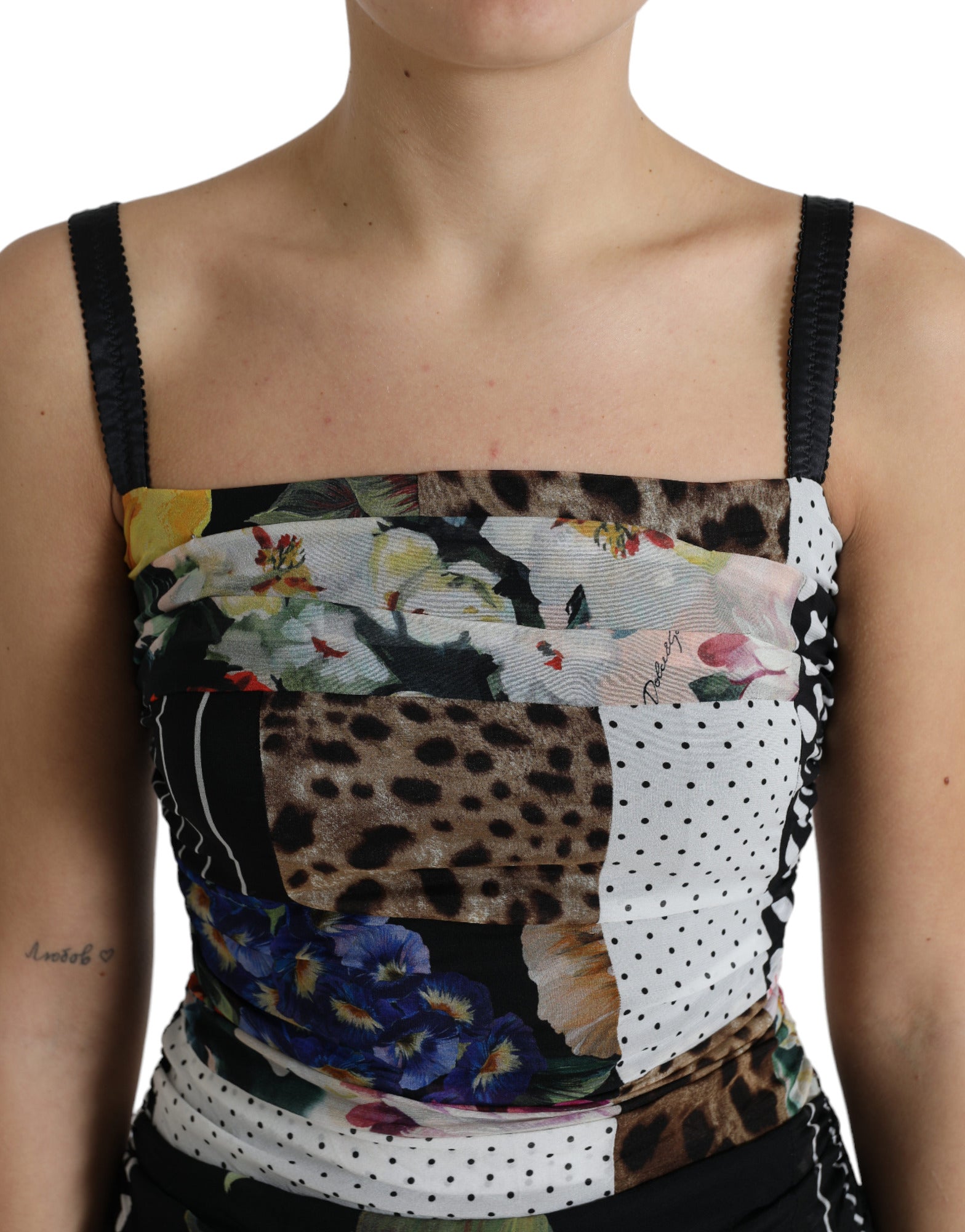 Dolce & Gabbana Mehrfarbiges Patchwork Midi-Leopard-Bodycon-Kleid mit Blumenmuster-4