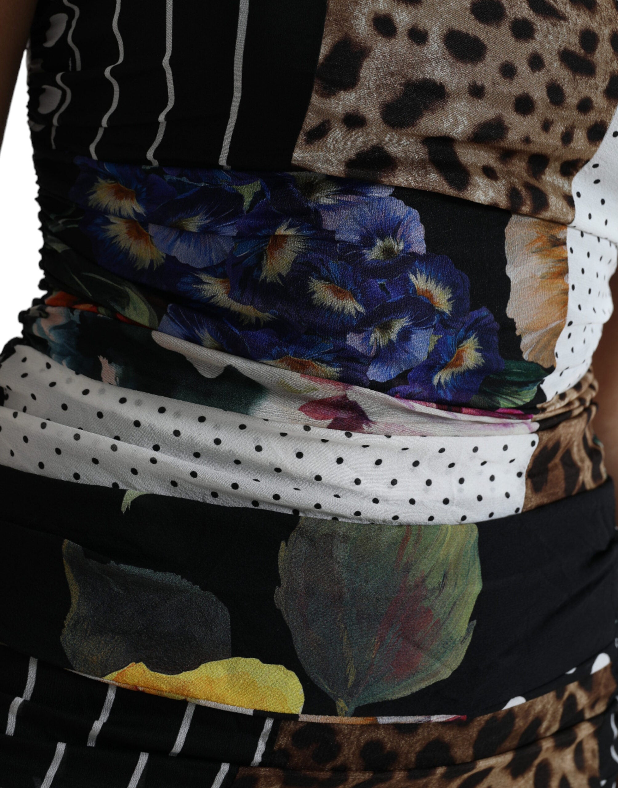 Dolce & Gabbana Mehrfarbiges Patchwork Midi-Leopard-Bodycon-Kleid mit Blumenmuster-5