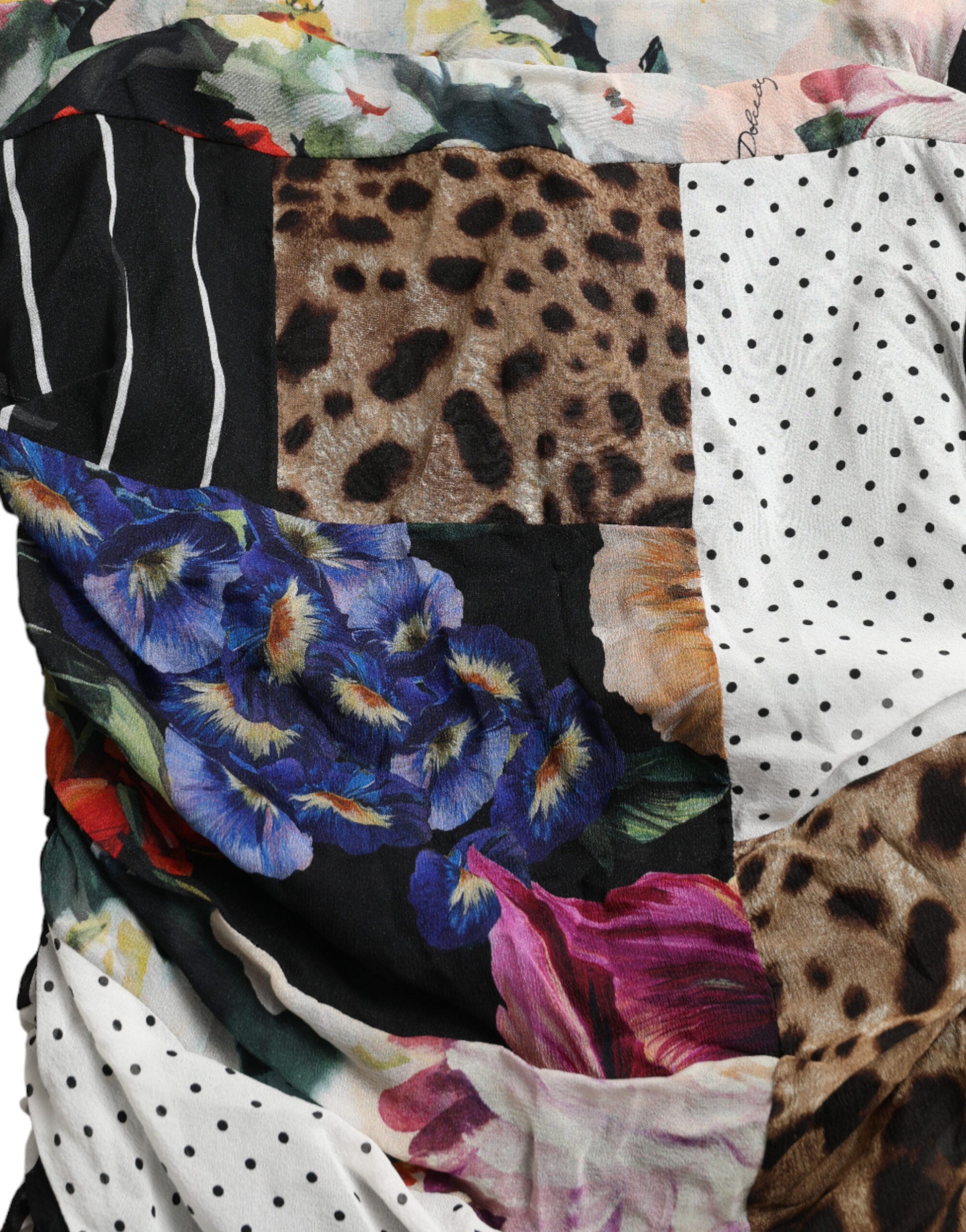 Dolce & Gabbana Mehrfarbiges Patchwork Midi-Leopard-Bodycon-Kleid mit Blumenmuster-6