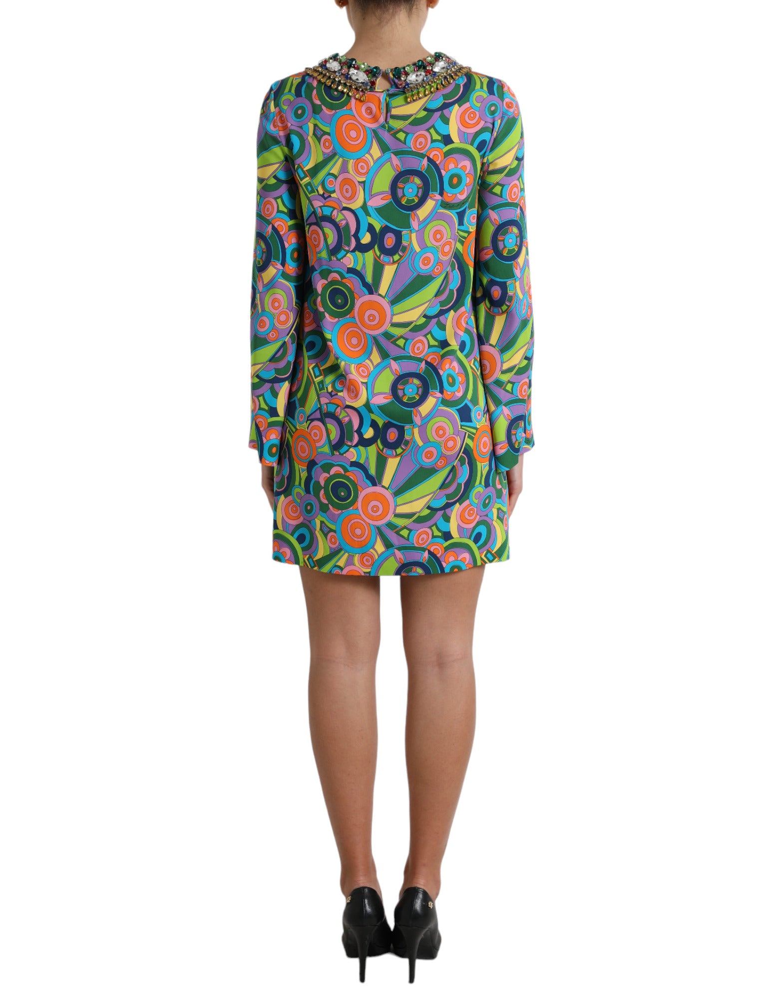 Dolce & Gabbana Multicolor Geometric Print Silk Crystal Midi Dress-3