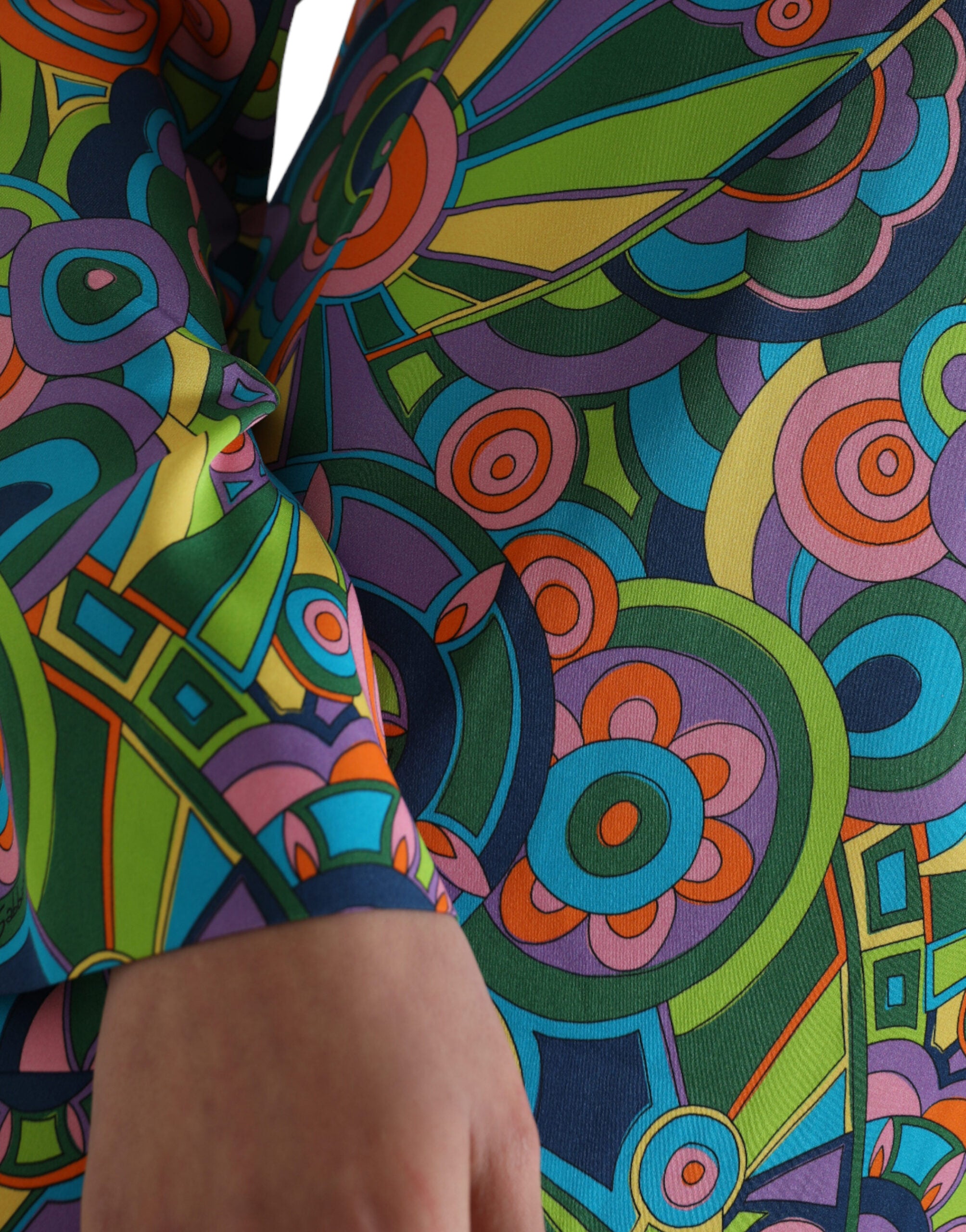 Dolce & Gabbana Multicolor Geometric Print Silk Crystal Midi Dress-6