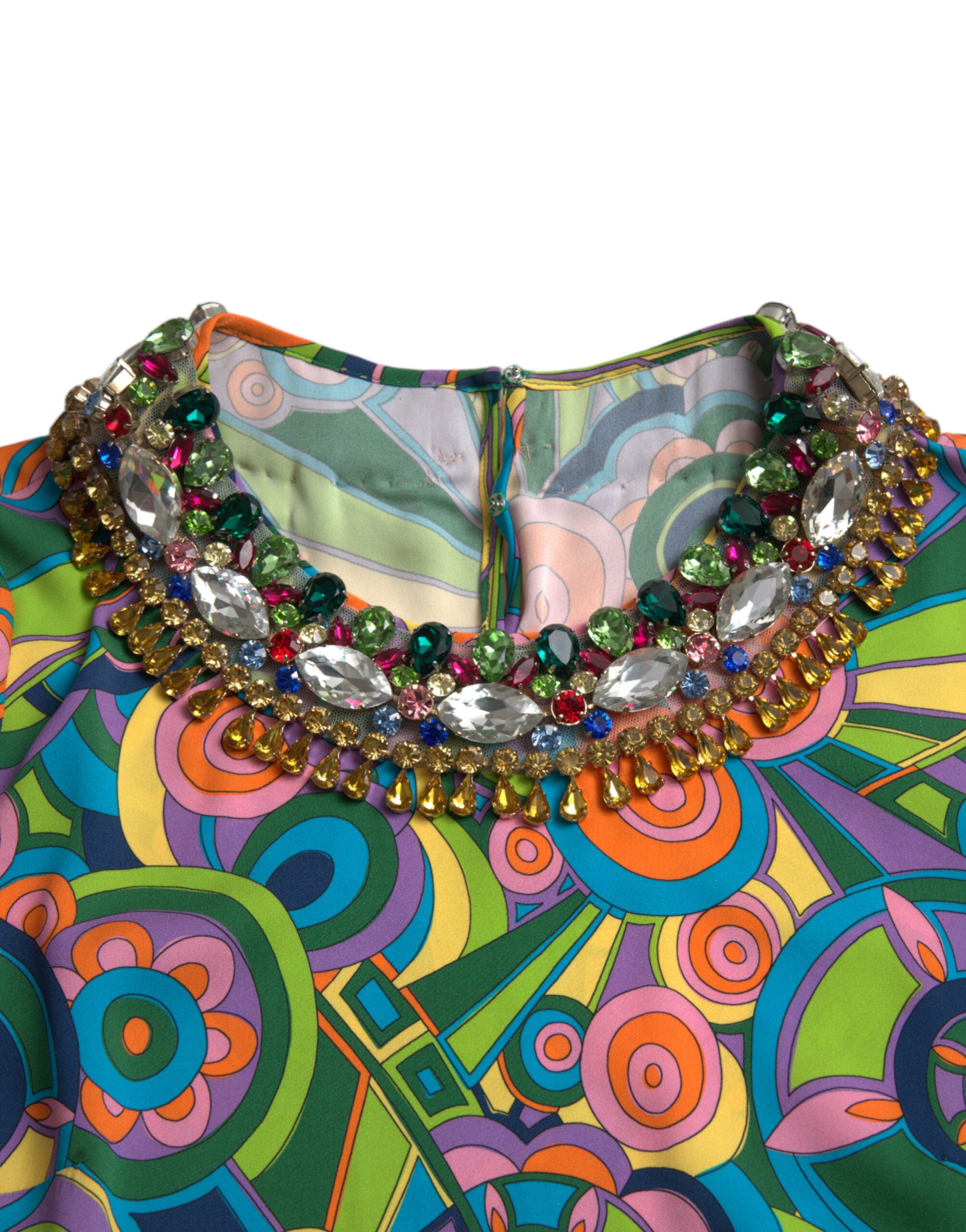 Dolce & Gabbana Multicolor Geometric Print Silk Crystal Midi Dress-7