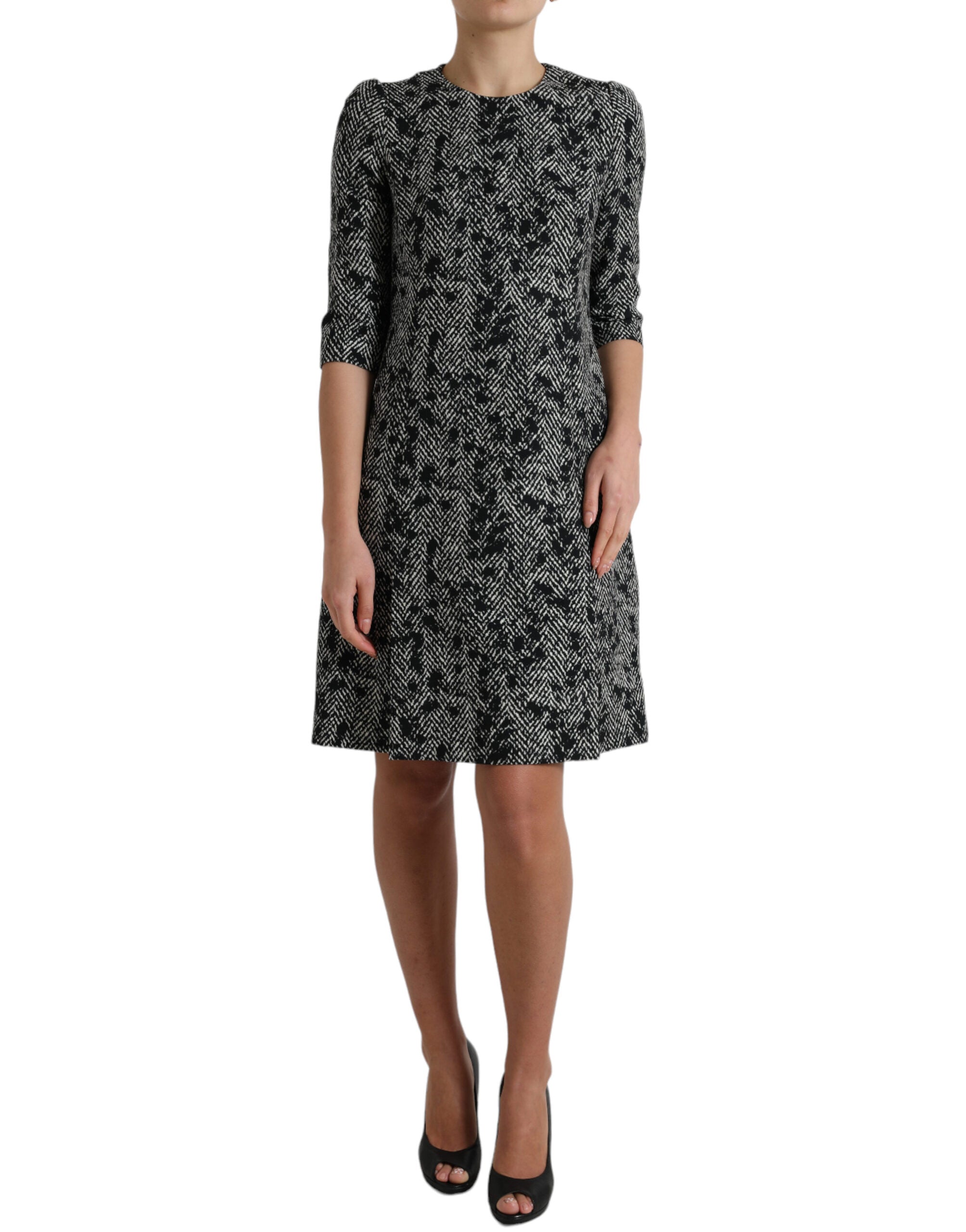 Dolce & Gabbana Schwarzes Chevron-Polyester-Shift-Minikleid-1