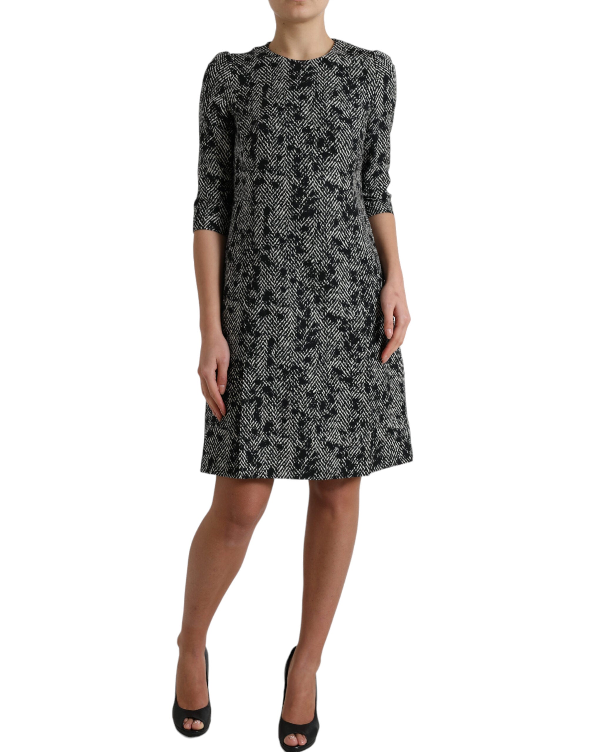 Dolce & Gabbana Schwarzes Chevron-Polyester-Shift-Minikleid-2