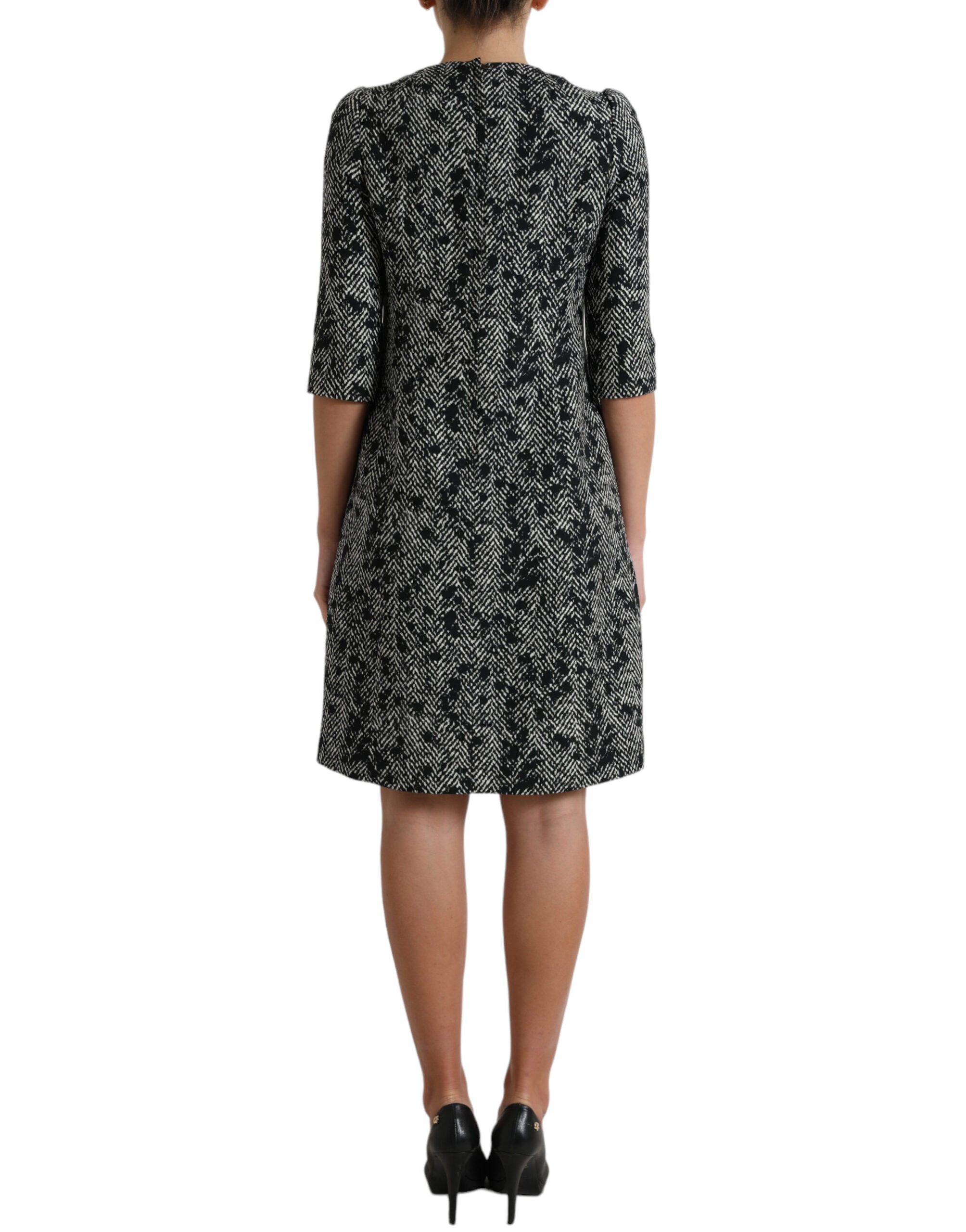 Dolce & Gabbana Schwarzes Chevron-Polyester-Shift-Minikleid-3