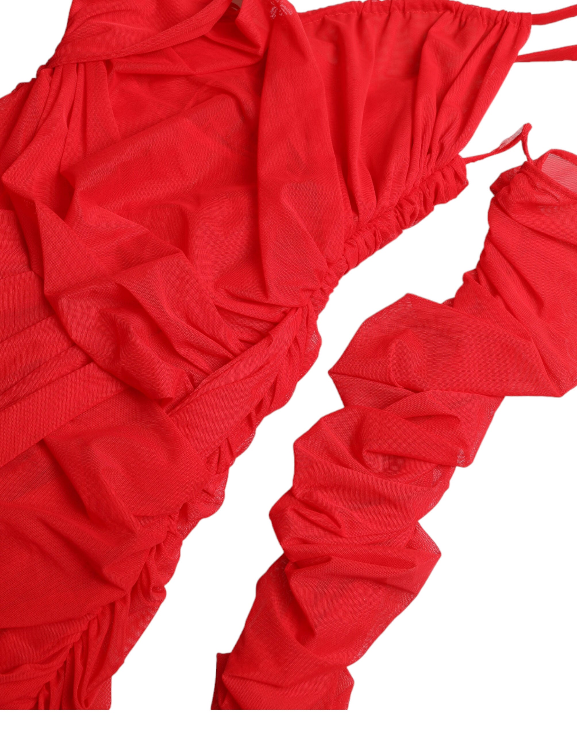 Dolce & Gabbana Rotes Nylon Stretch Midikleid mit Ausschnitt-6