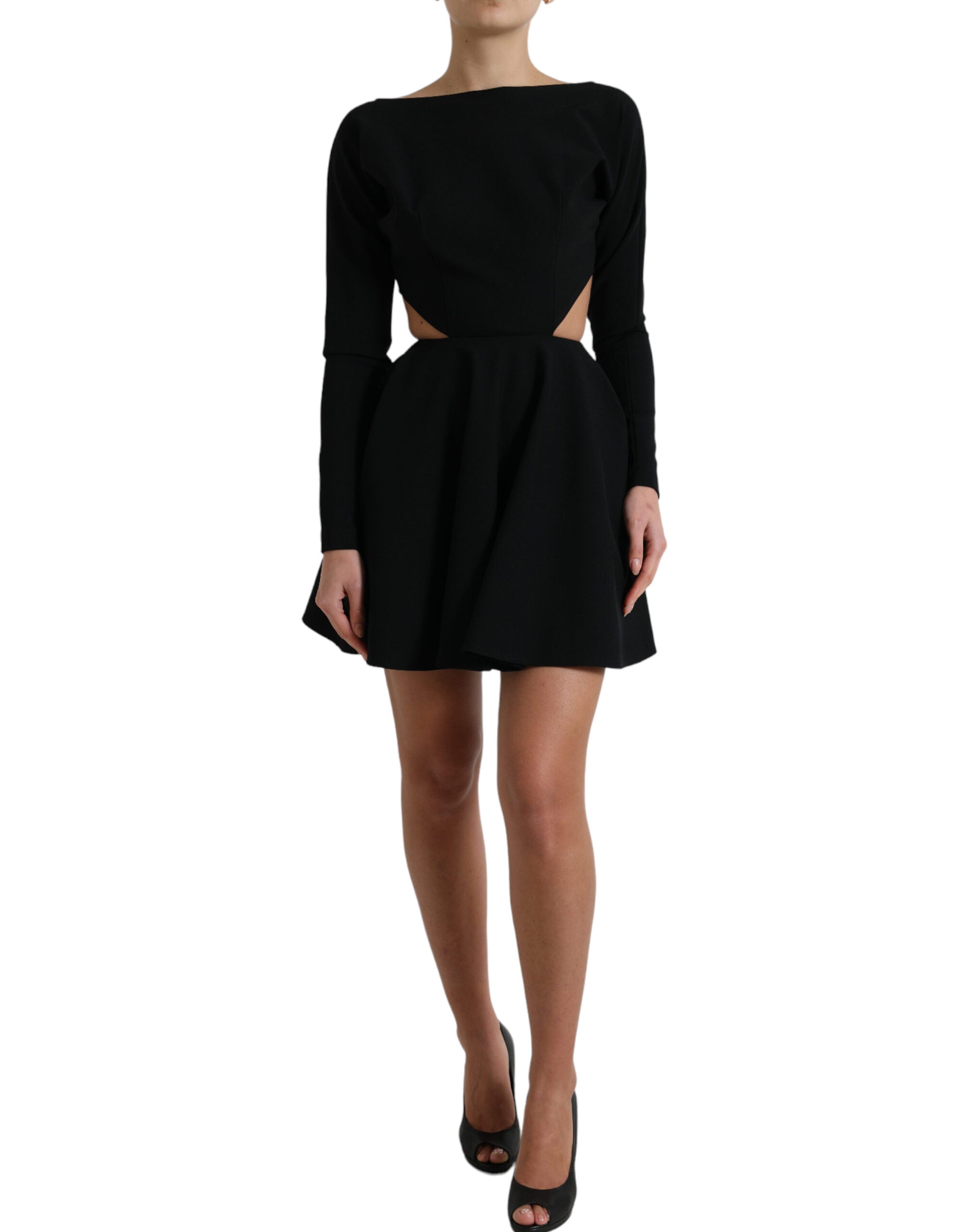 Vestido mini de viscosa negra con mangas largas y escote de Dolce & Gabbana-1