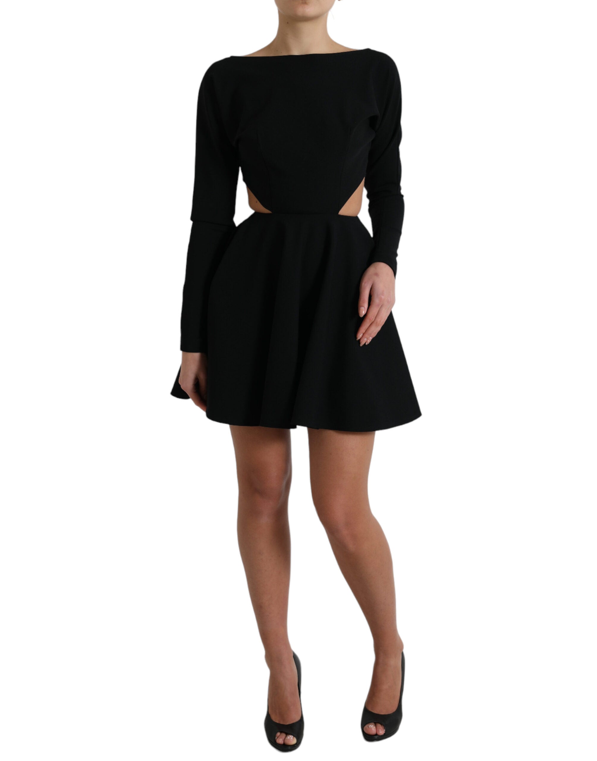 Vestido mini de viscosa negra con mangas largas y escote de Dolce & Gabbana-2