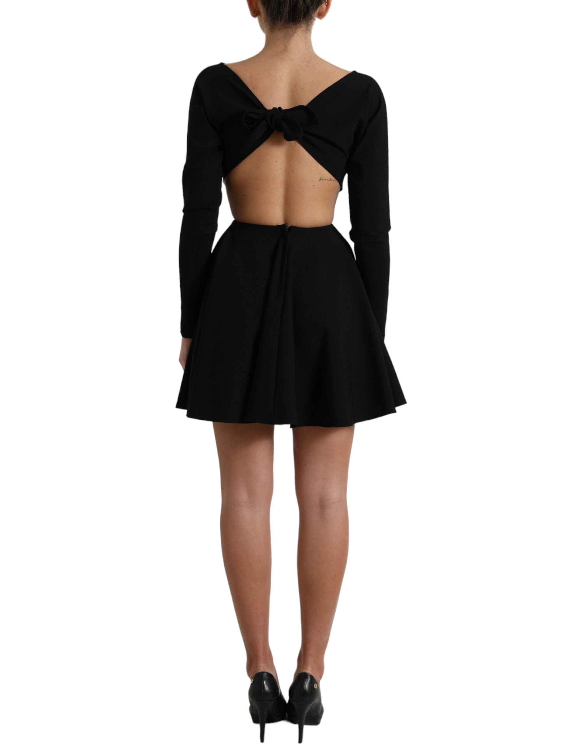 Vestido mini de viscosa negra con mangas largas y escote de Dolce & Gabbana-3