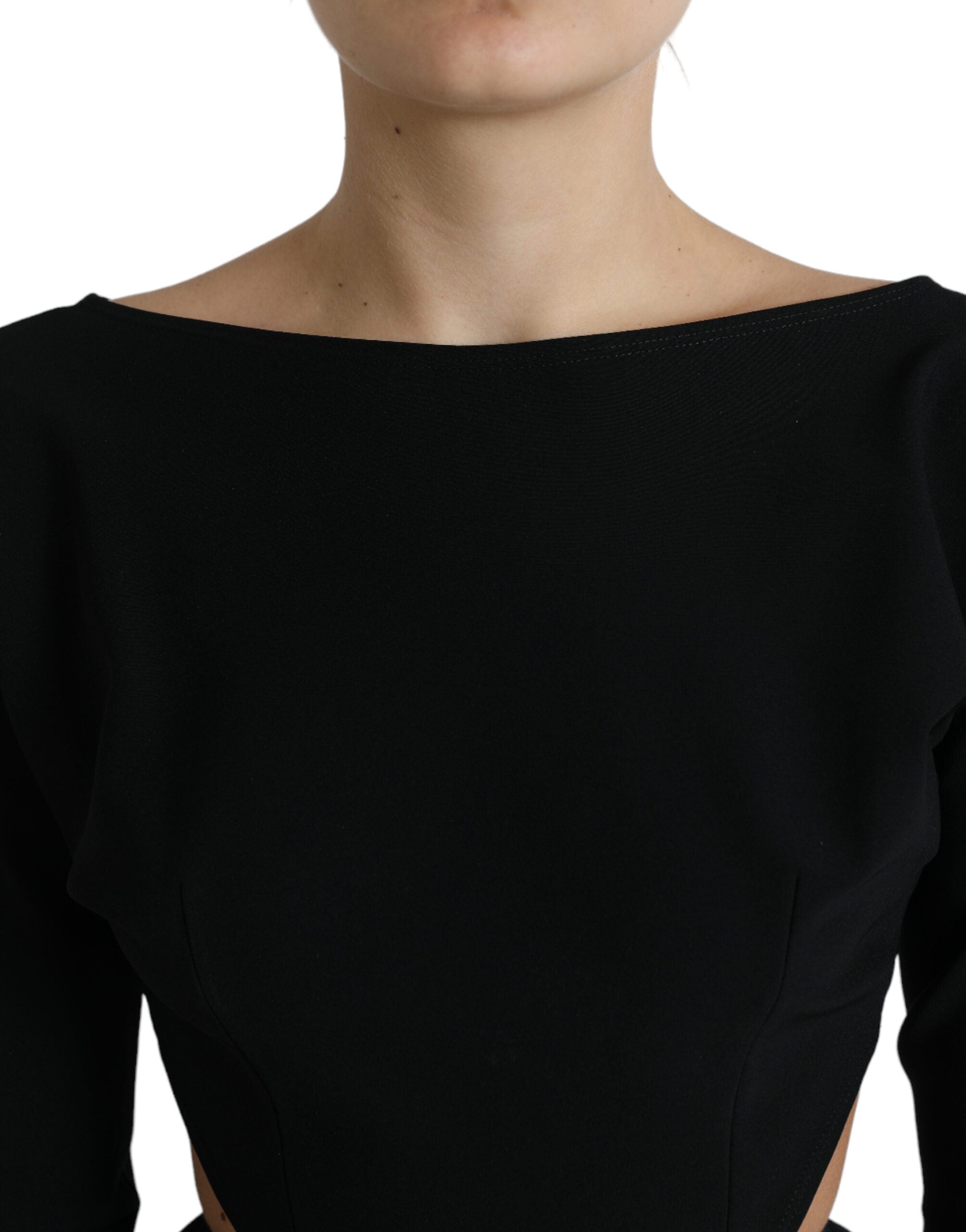 Vestido mini de viscosa negra con mangas largas y escote de Dolce & Gabbana-4