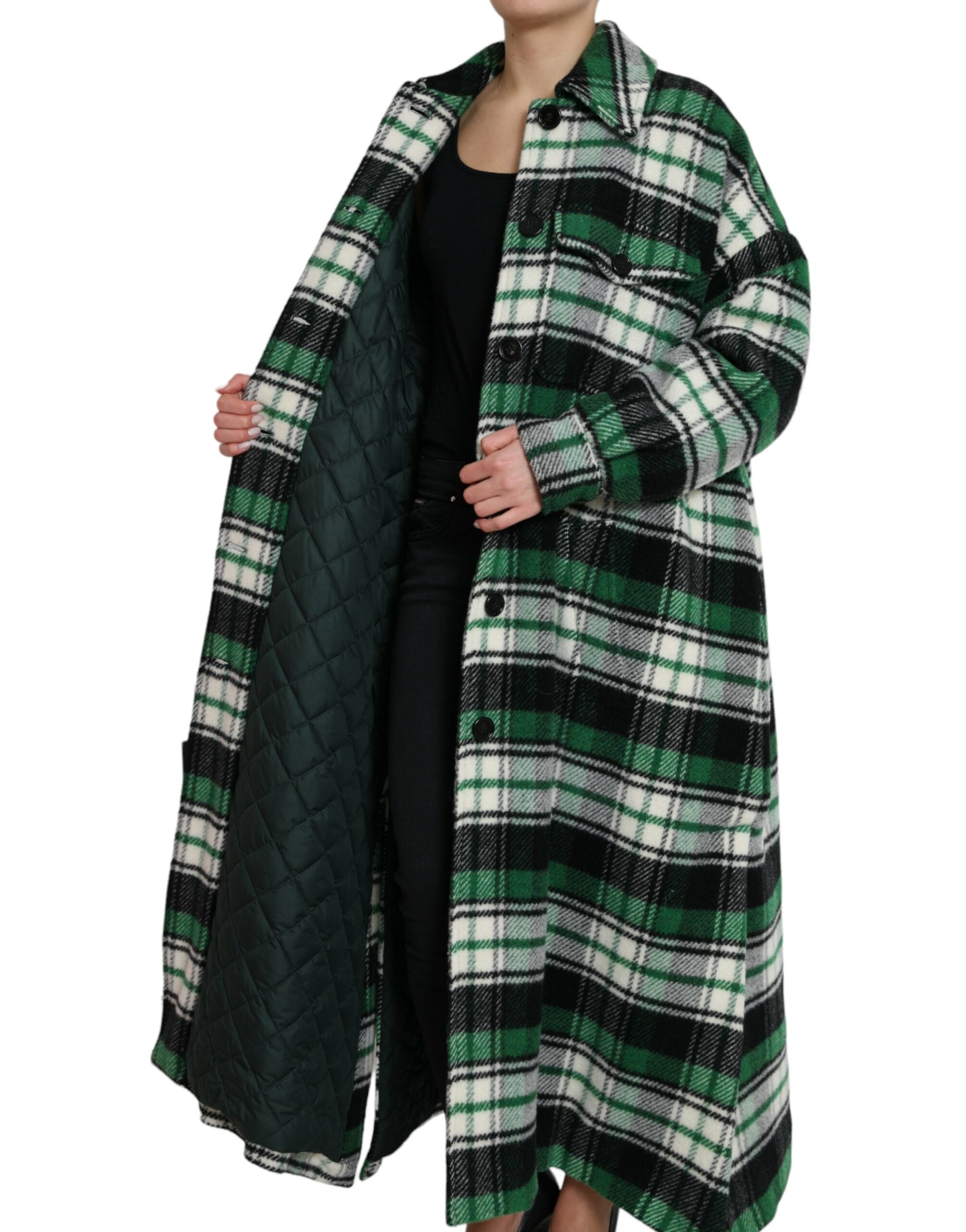 Dolce & Gabbana Green Check Long Sleeve Coat Jacket-6