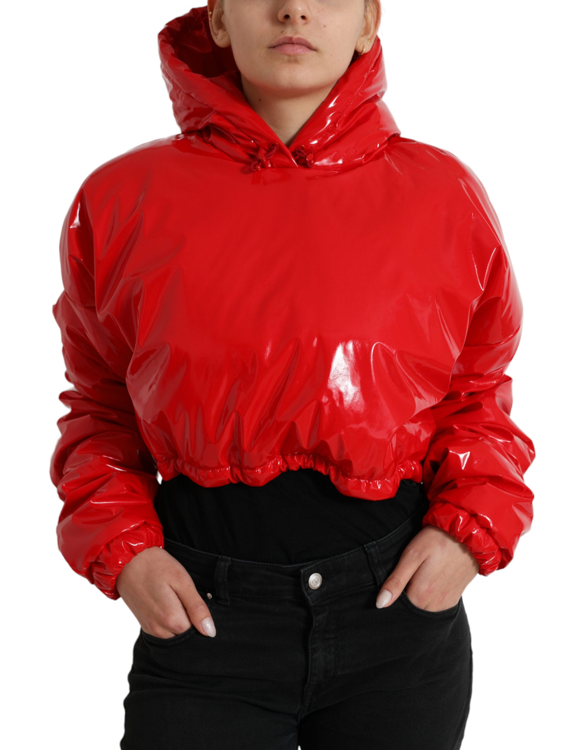 Dolce & Gabbana shiny red short coat jacket with hood