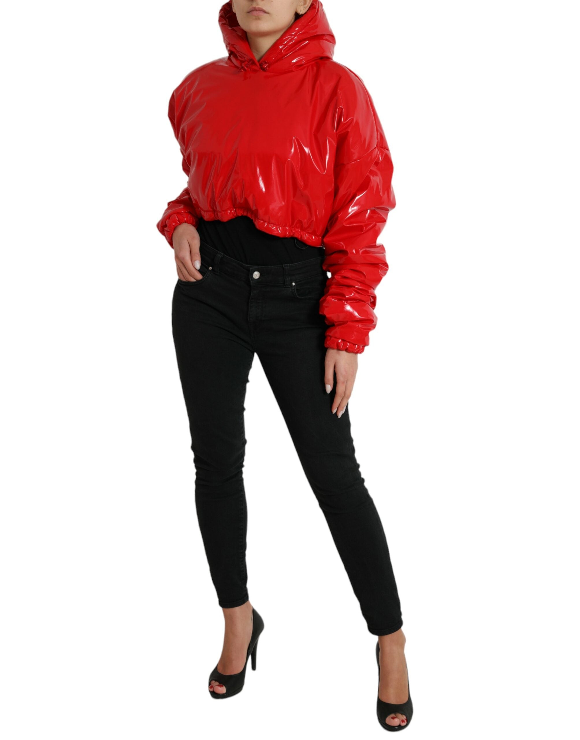 Dolce & Gabbana shiny red short coat jacket with hood-2