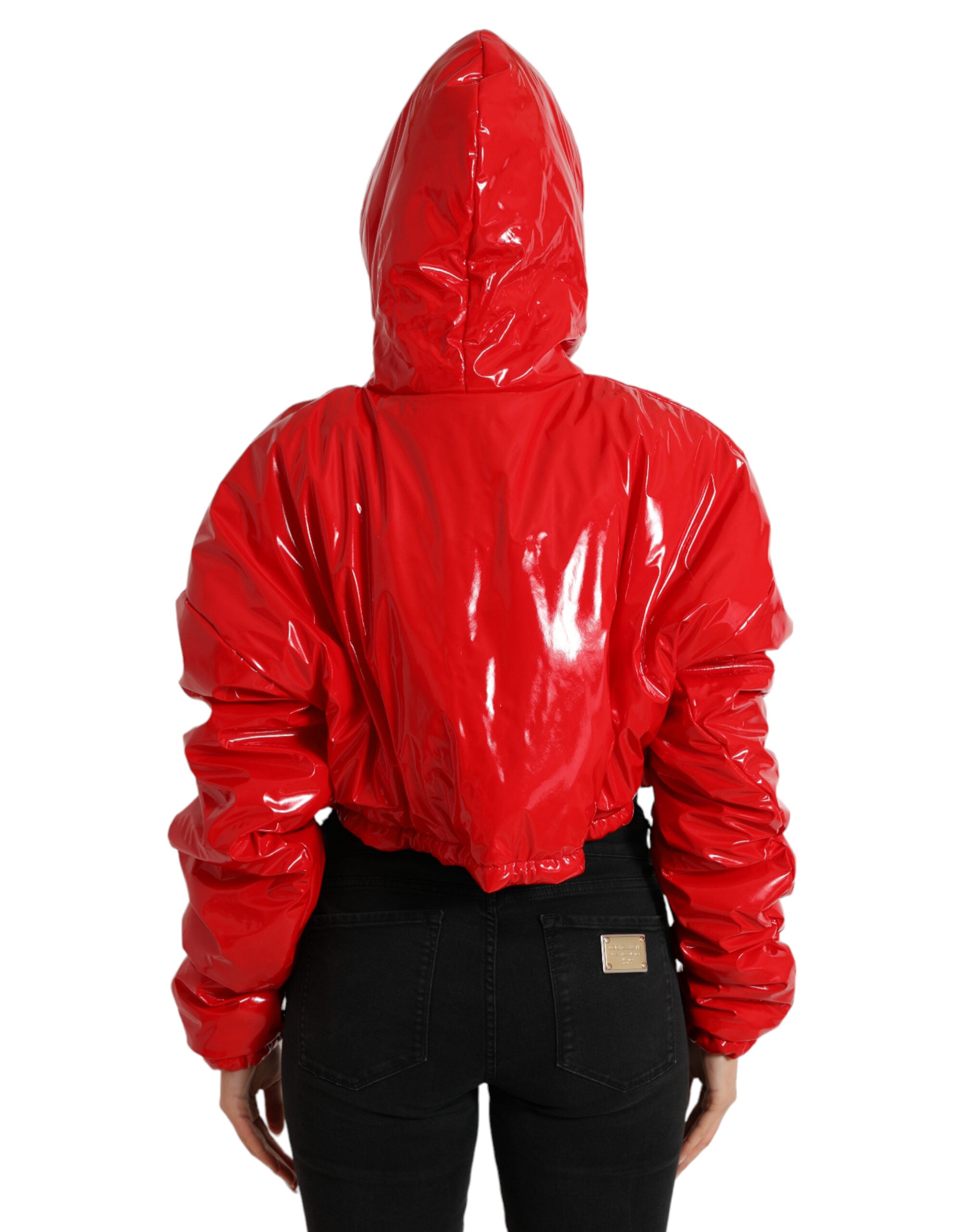 Dolce & Gabbana shiny red short coat jacket with hood-3