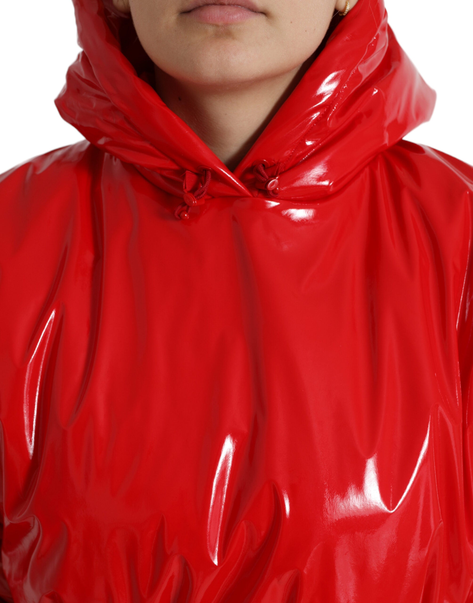 Dolce & Gabbana shiny red short coat jacket with hood-4