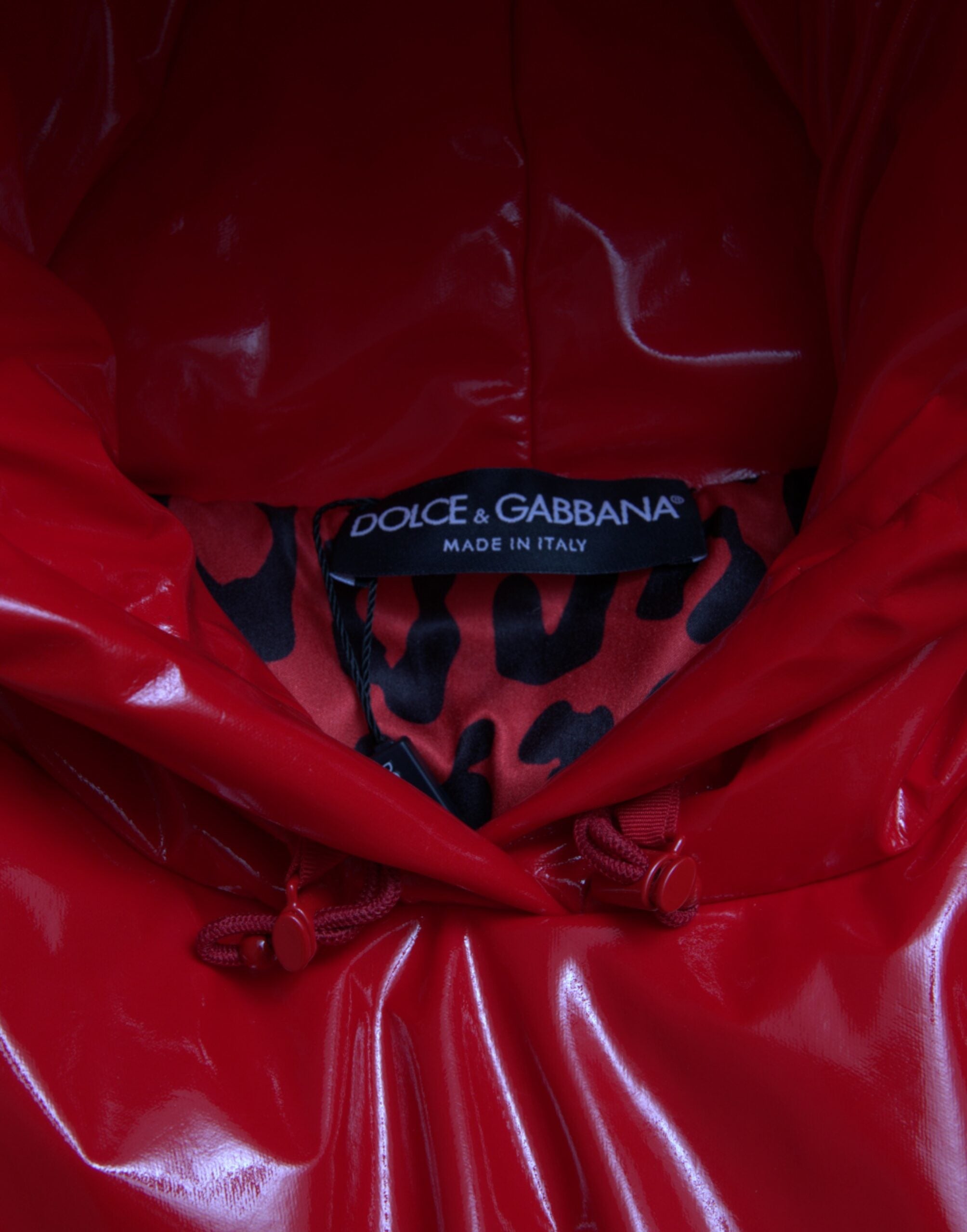 Dolce & Gabbana shiny red short coat jacket with hood-7
