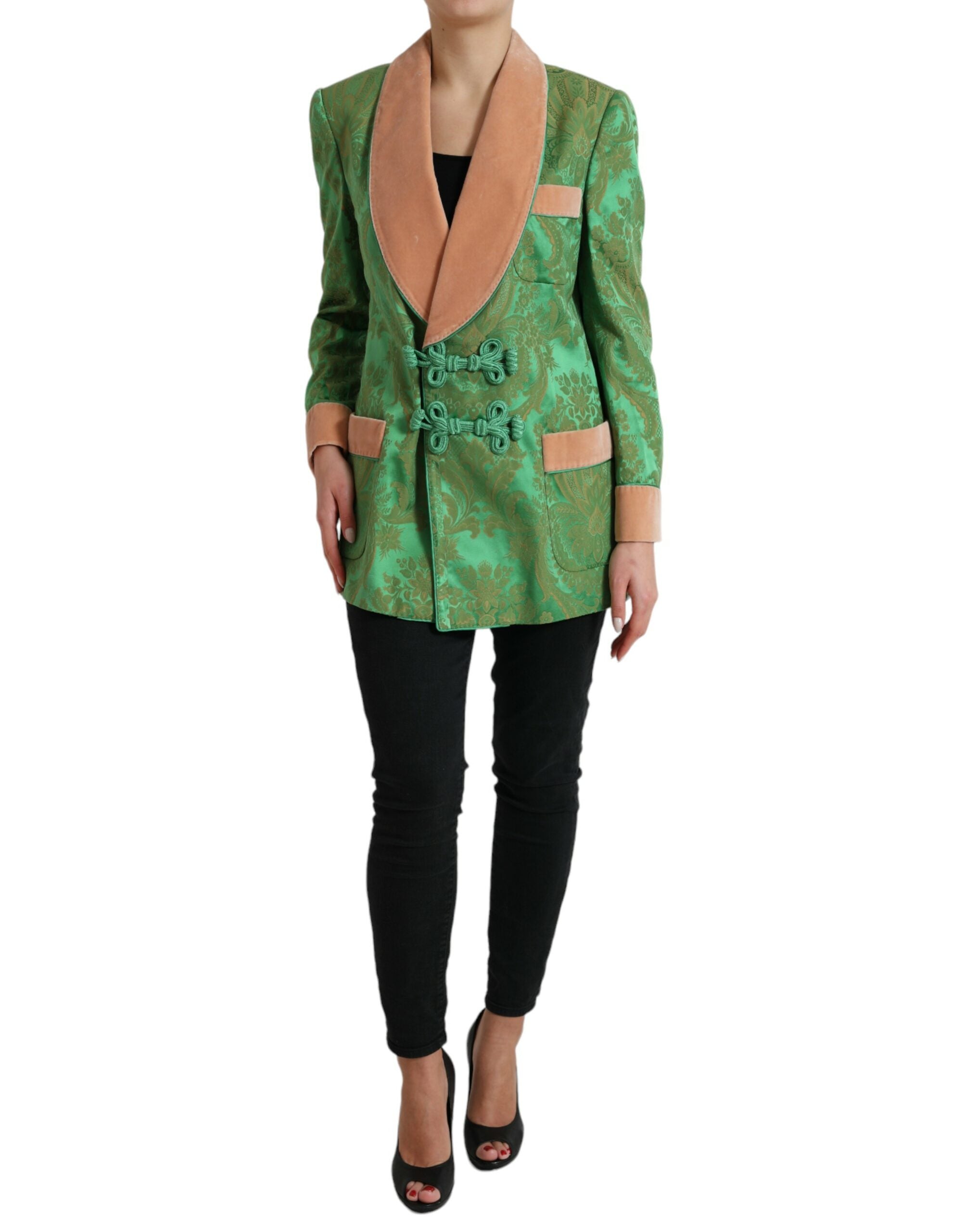 Chaqueta cruzada con estampado floral verde de Dolce & Gabbana-1