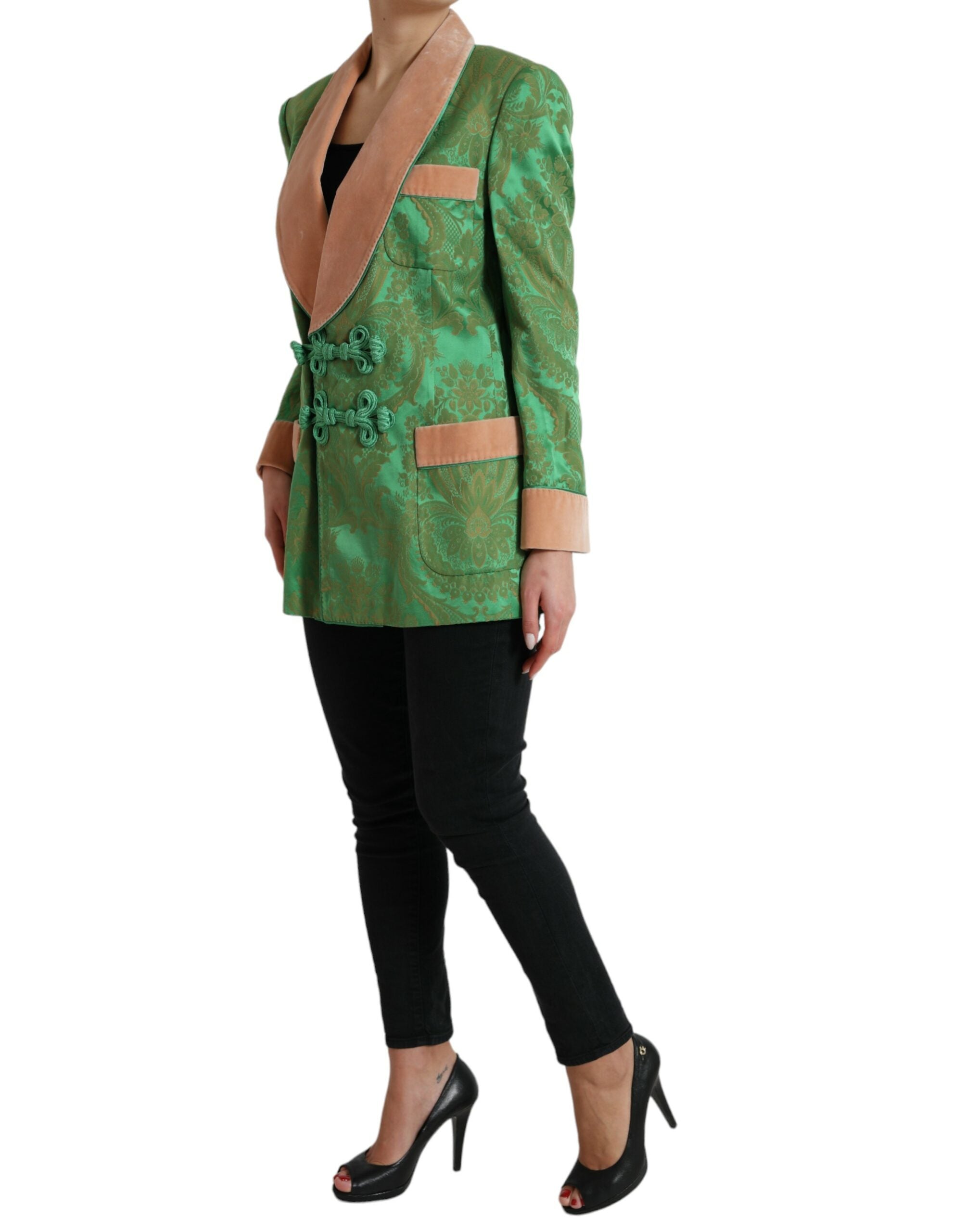 Chaqueta cruzada con estampado floral verde de Dolce & Gabbana-2