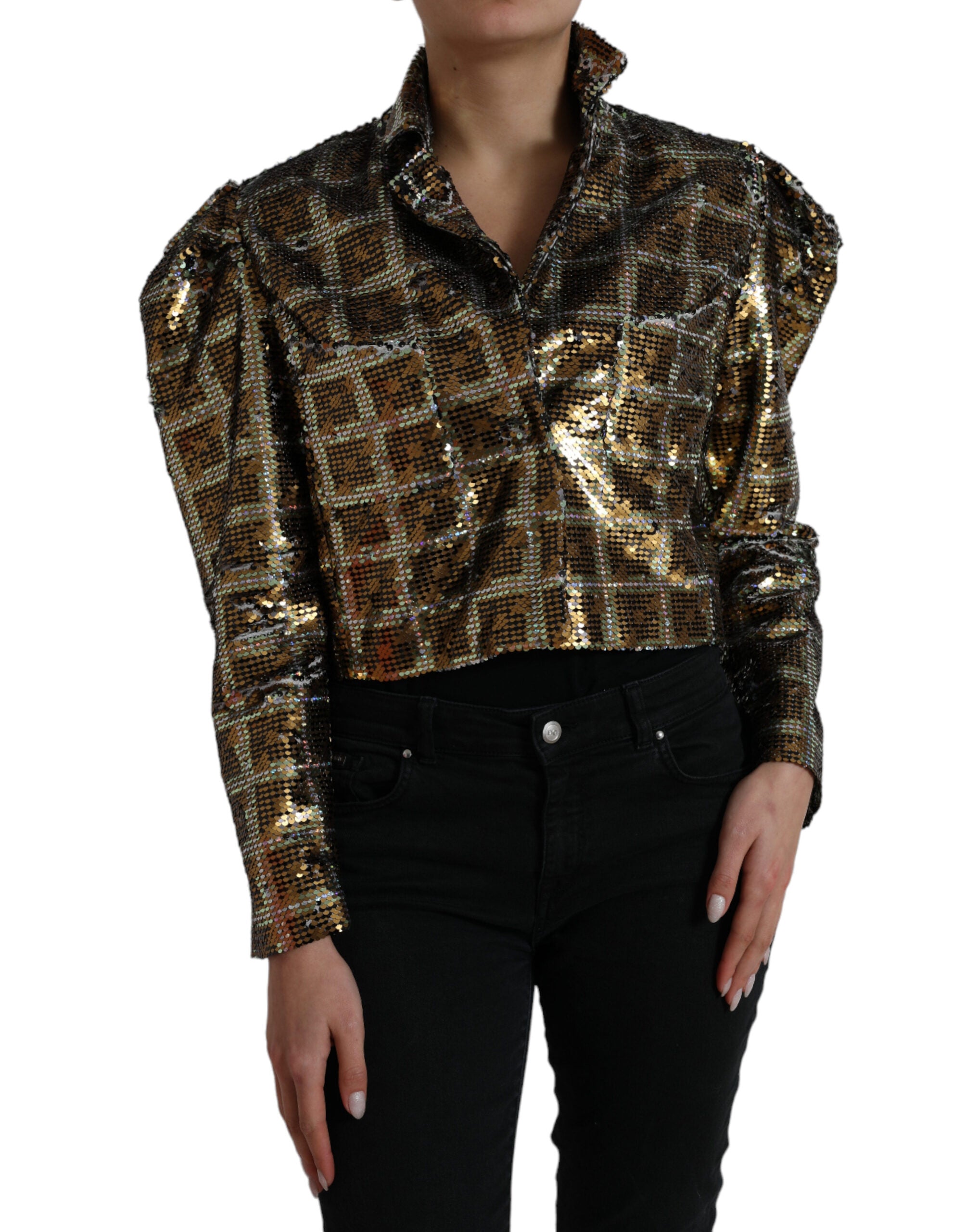 Dolce & Gabbana cropped jacket with sequins in multicolored polyester