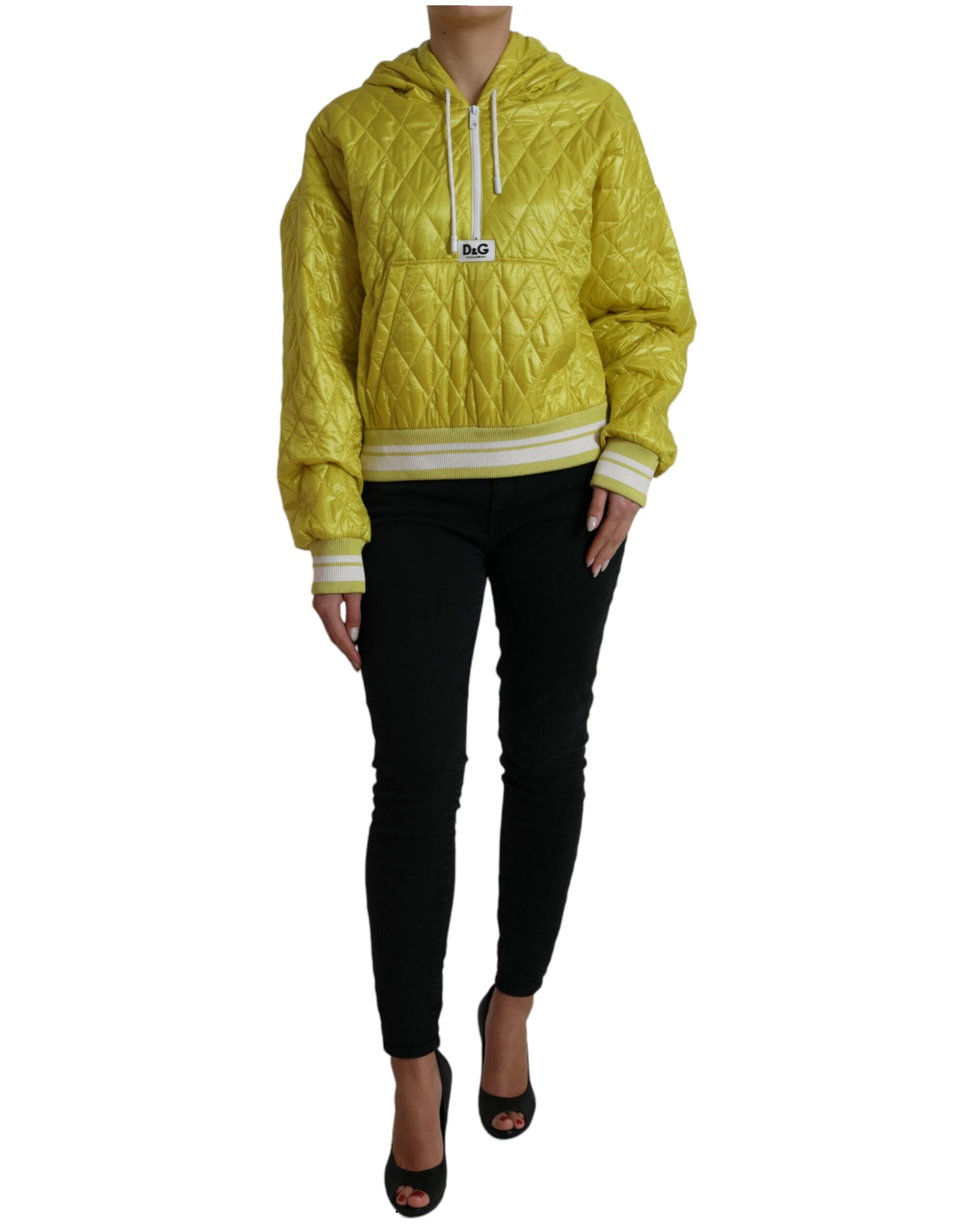 Dolce & Gabbana Yellow Nylon Quilted Jacket with Hood and Sweater