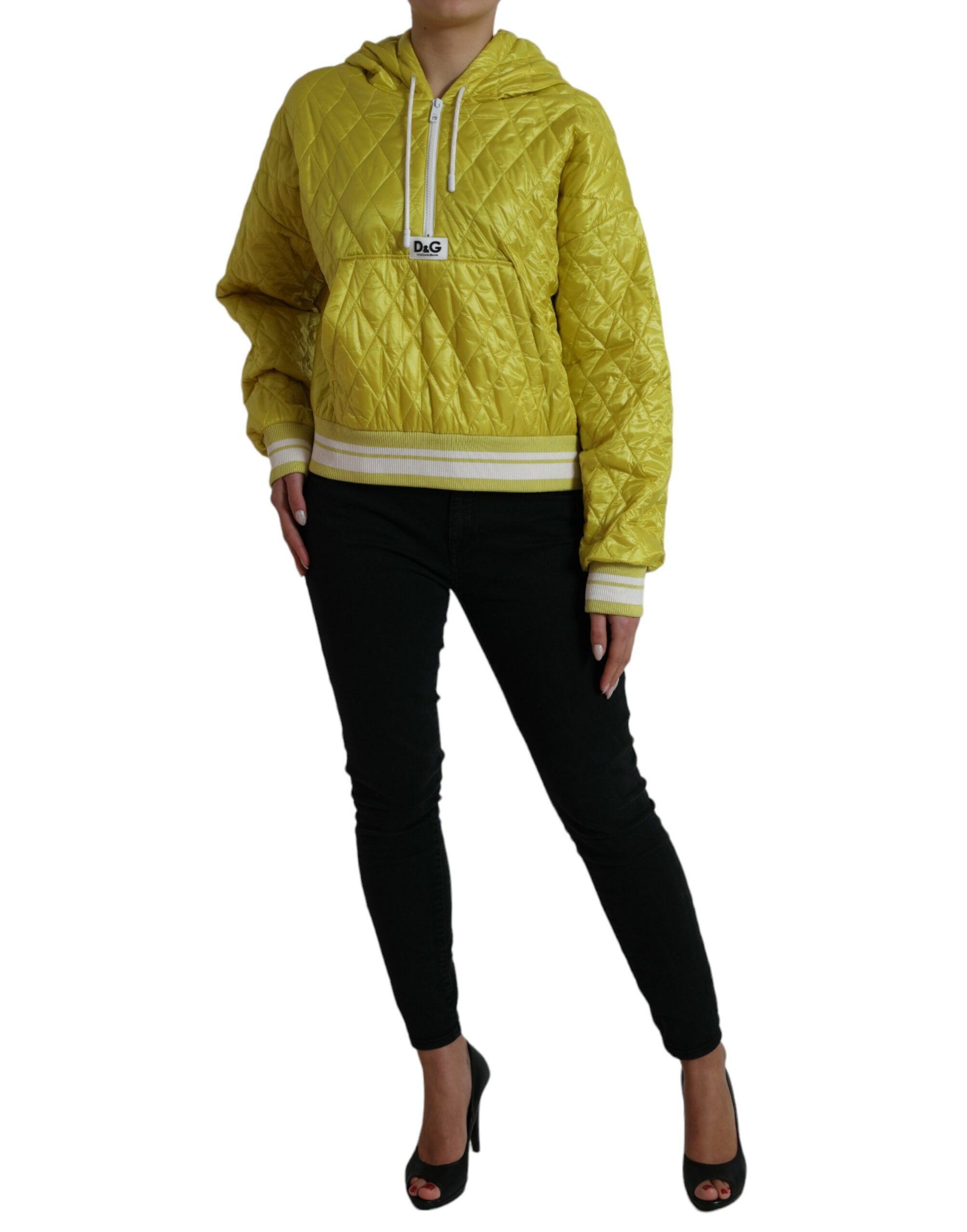 Dolce & Gabbana Yellow Nylon Quilted Jacket with Hood and Sweater-2