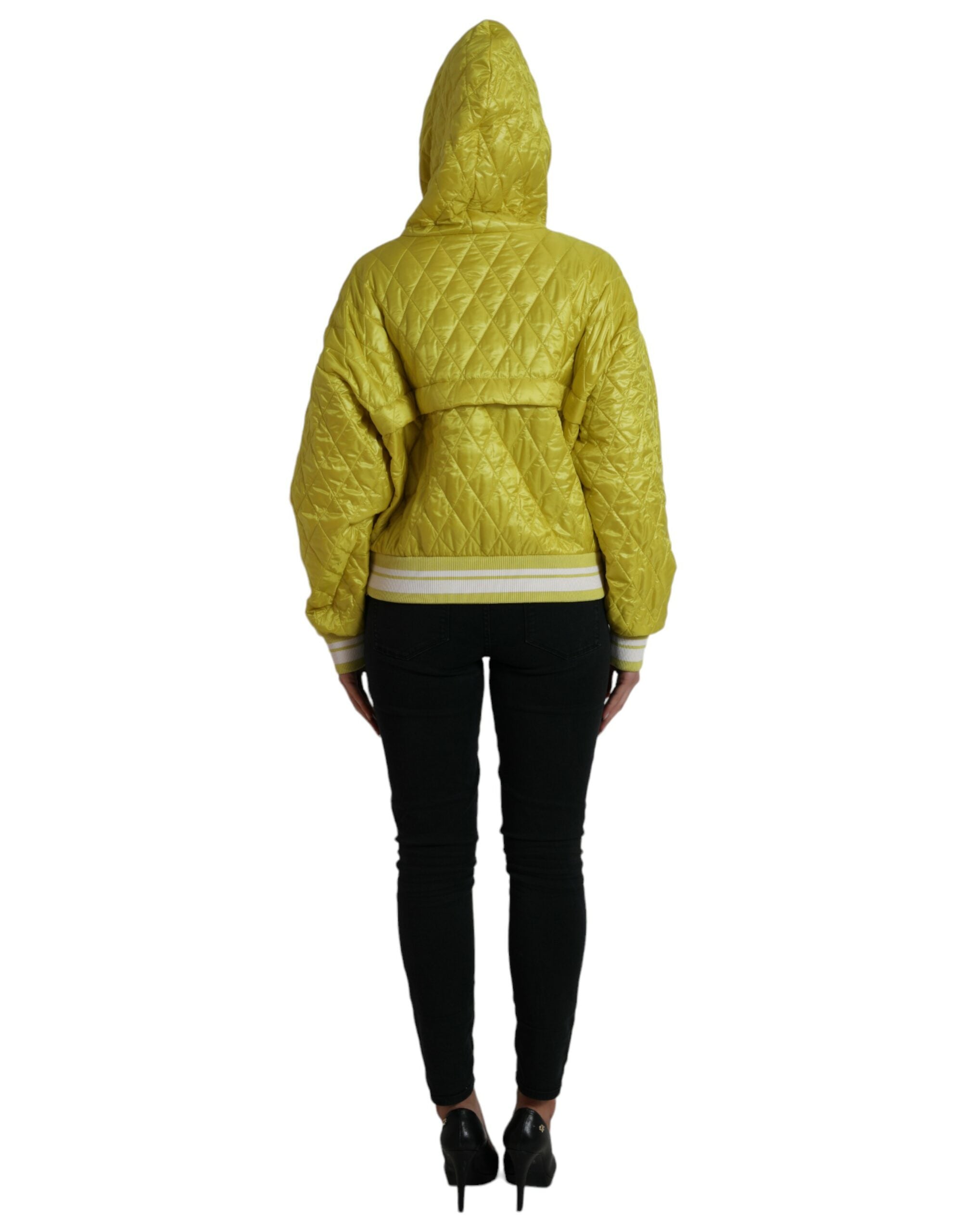 Dolce & Gabbana Yellow Nylon Quilted Jacket with Hood and Sweater-3