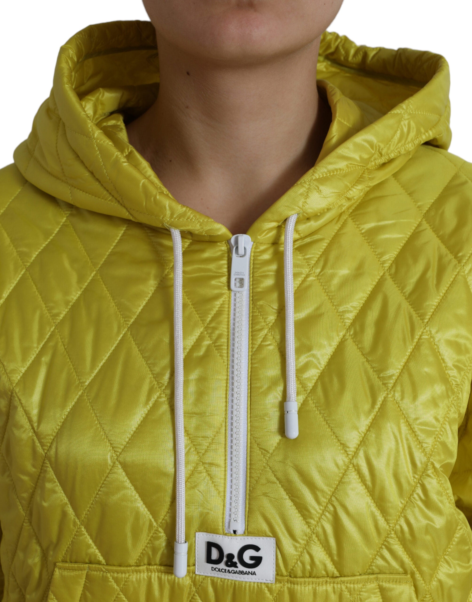 Dolce & Gabbana Yellow Nylon Quilted Jacket with Hood and Sweater-4