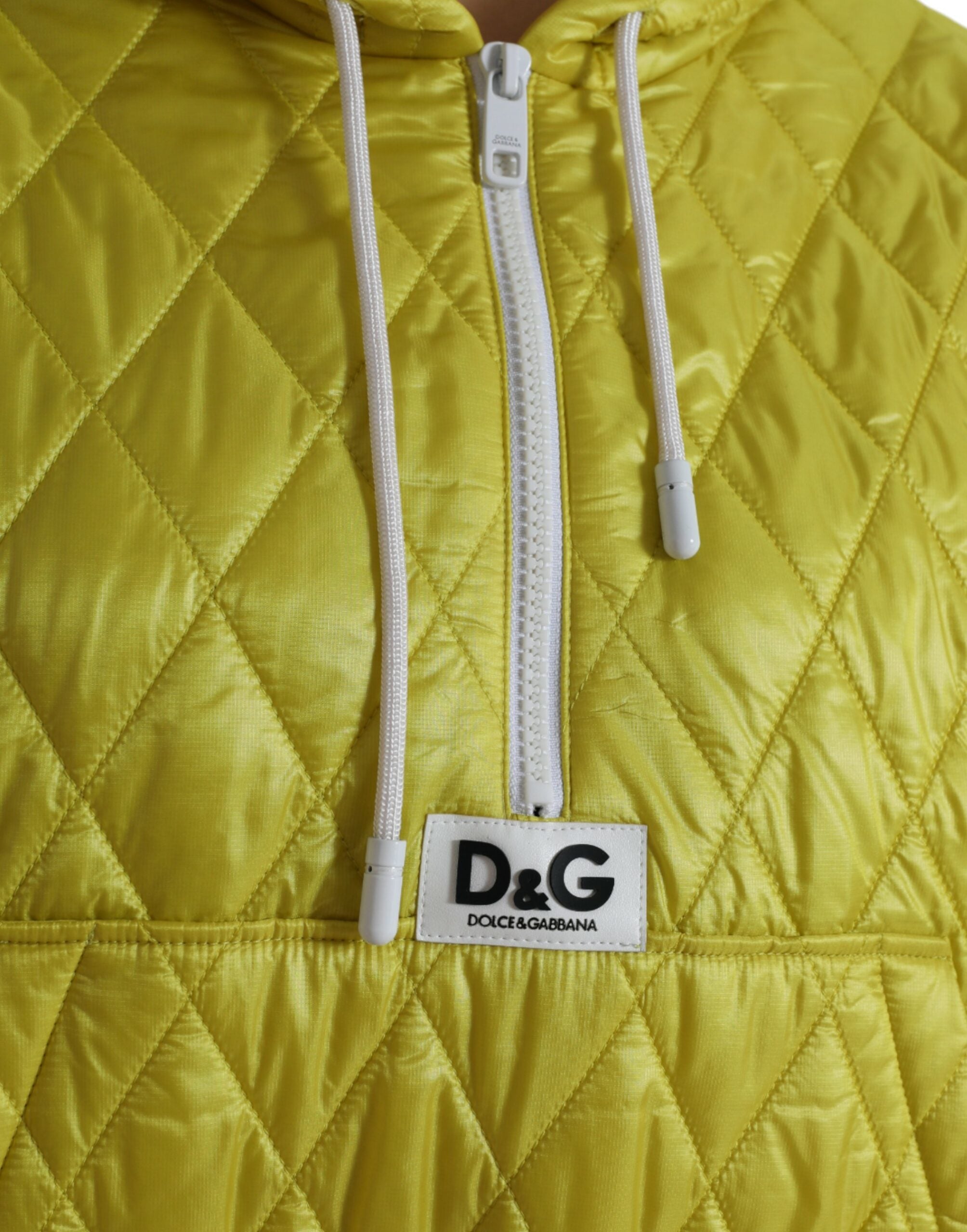 Dolce & Gabbana Yellow Nylon Quilted Jacket with Hood and Sweater-5