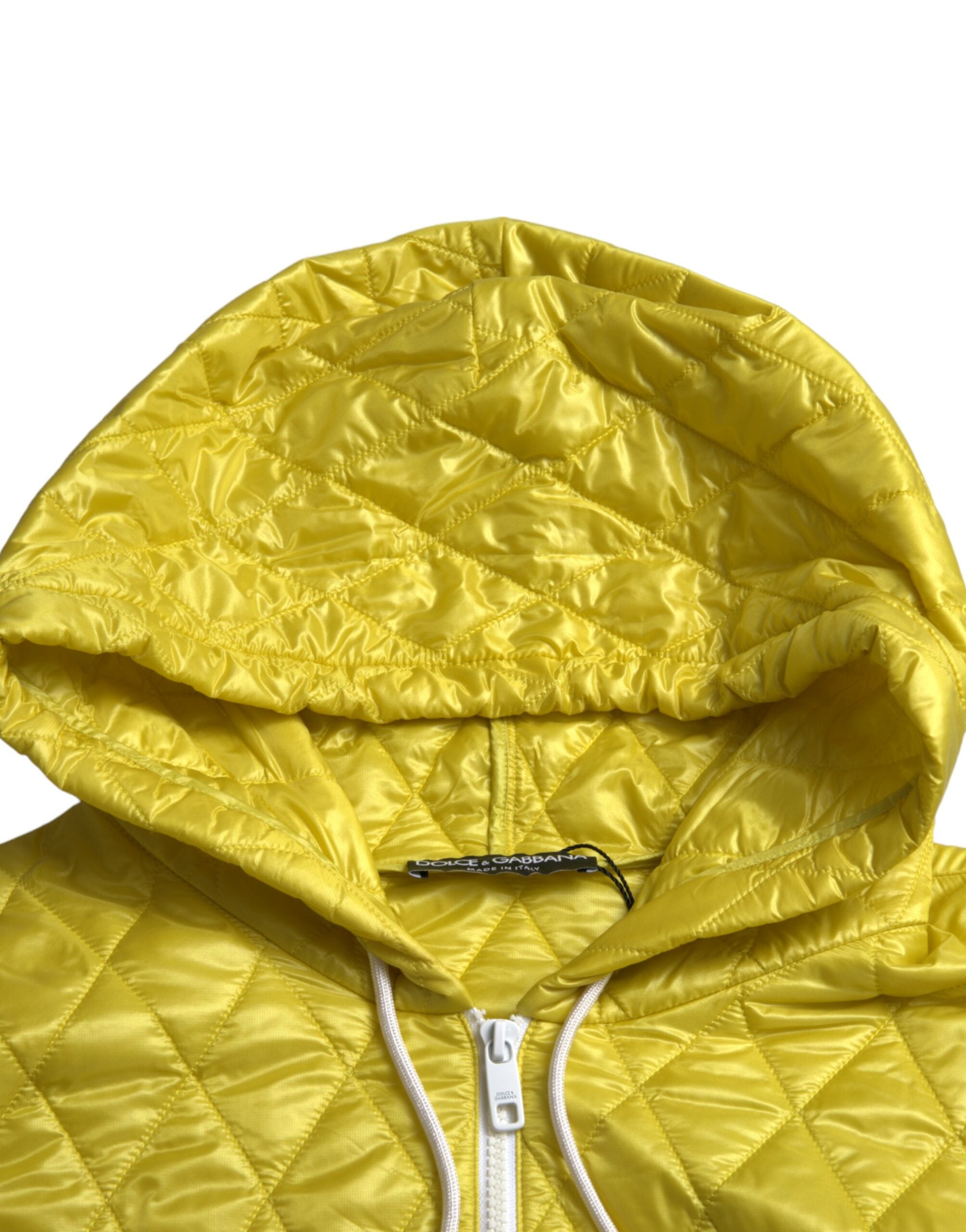 Dolce & Gabbana Yellow Nylon Quilted Jacket with Hood and Sweater-6