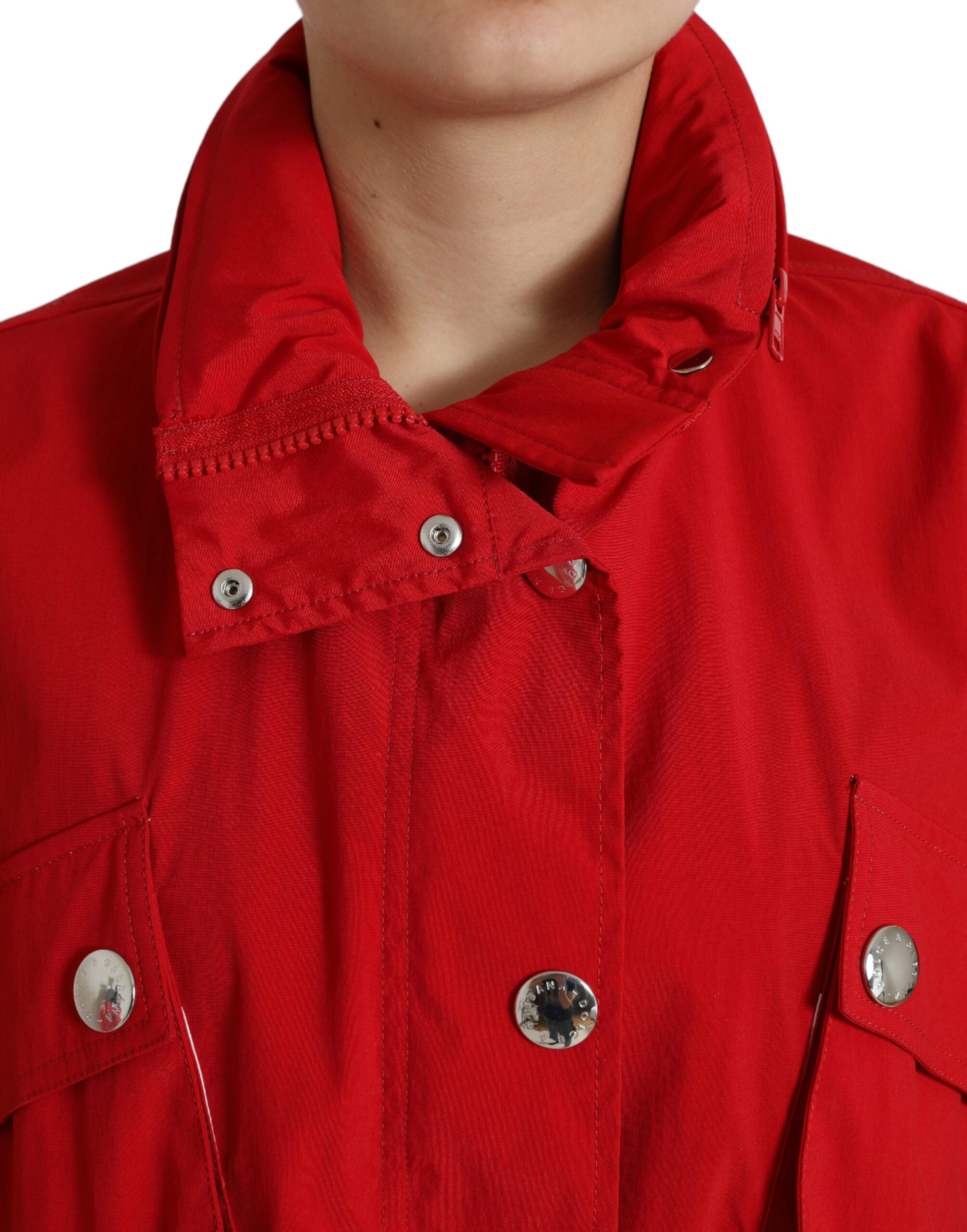 Dolce & Gabbana Red Polyester Raincoat with Hood and Button Placket-3