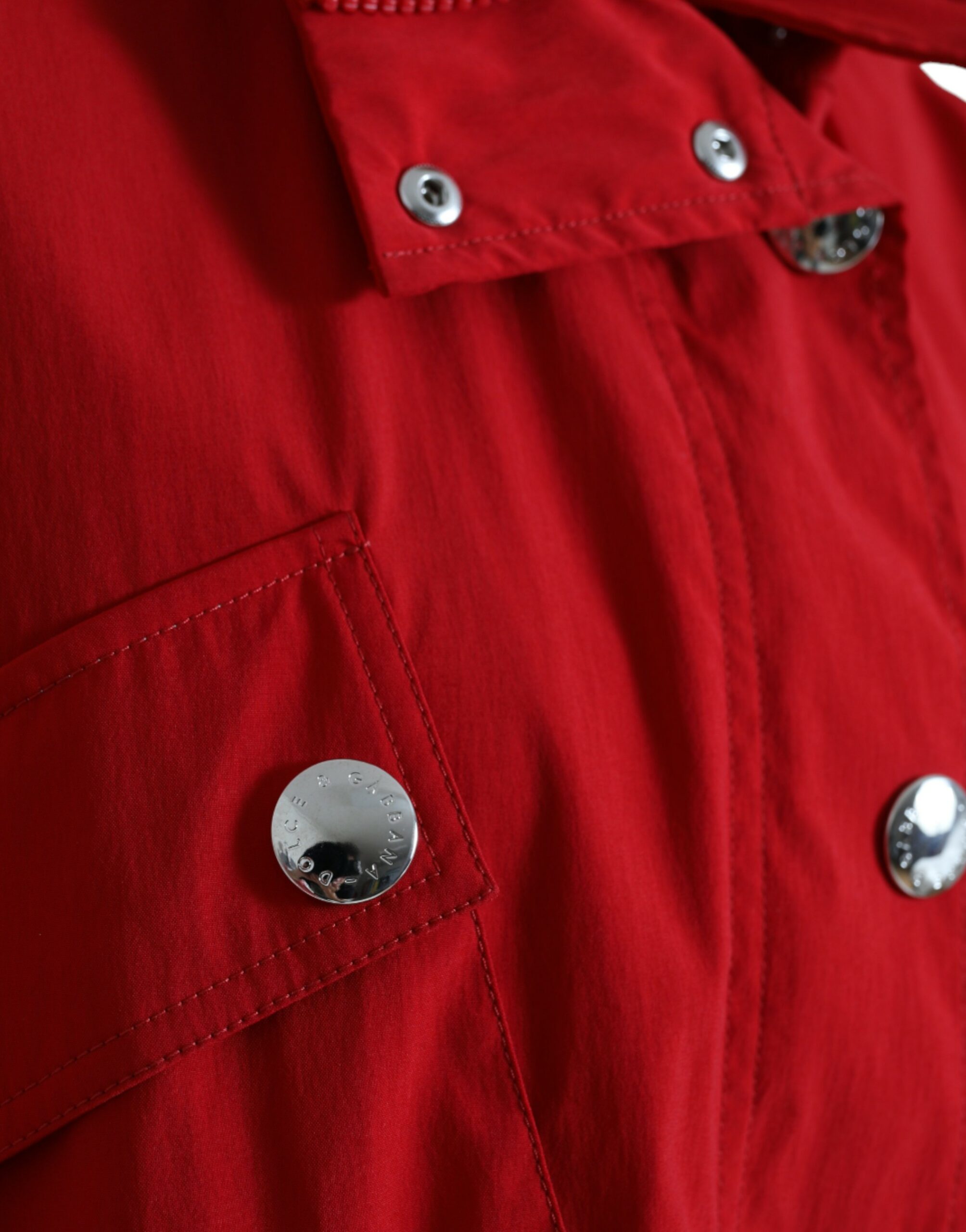 Dolce & Gabbana Red Polyester Raincoat with Hood and Button Placket-4