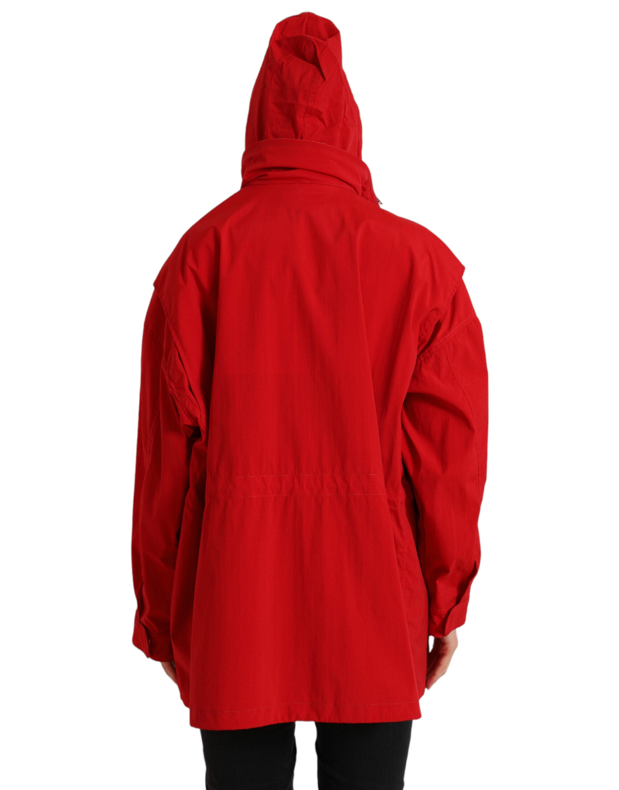 Dolce & Gabbana Red Polyester Raincoat with Hood and Button Placket-5