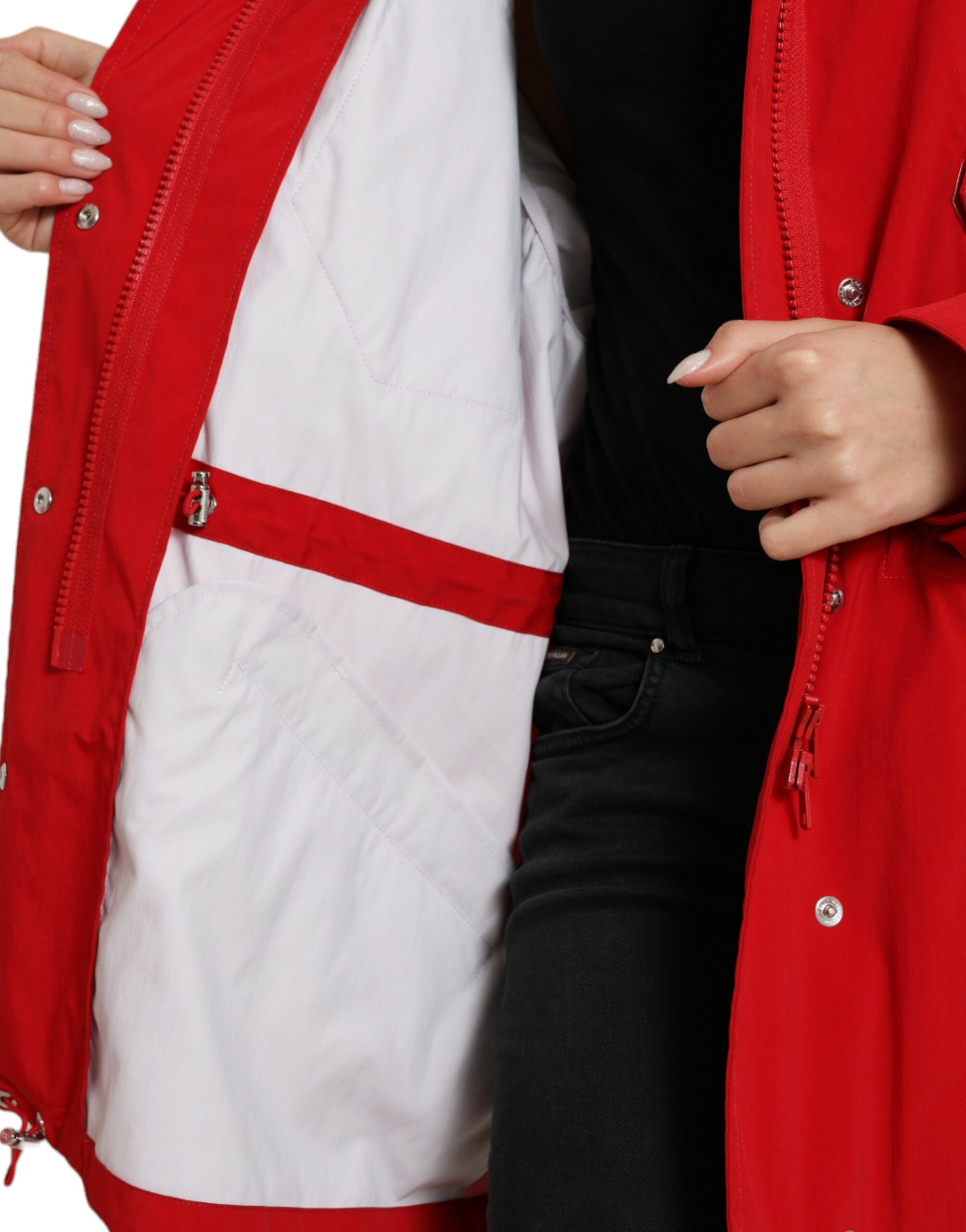 Dolce & Gabbana Red Polyester Raincoat with Hood and Button Placket-6